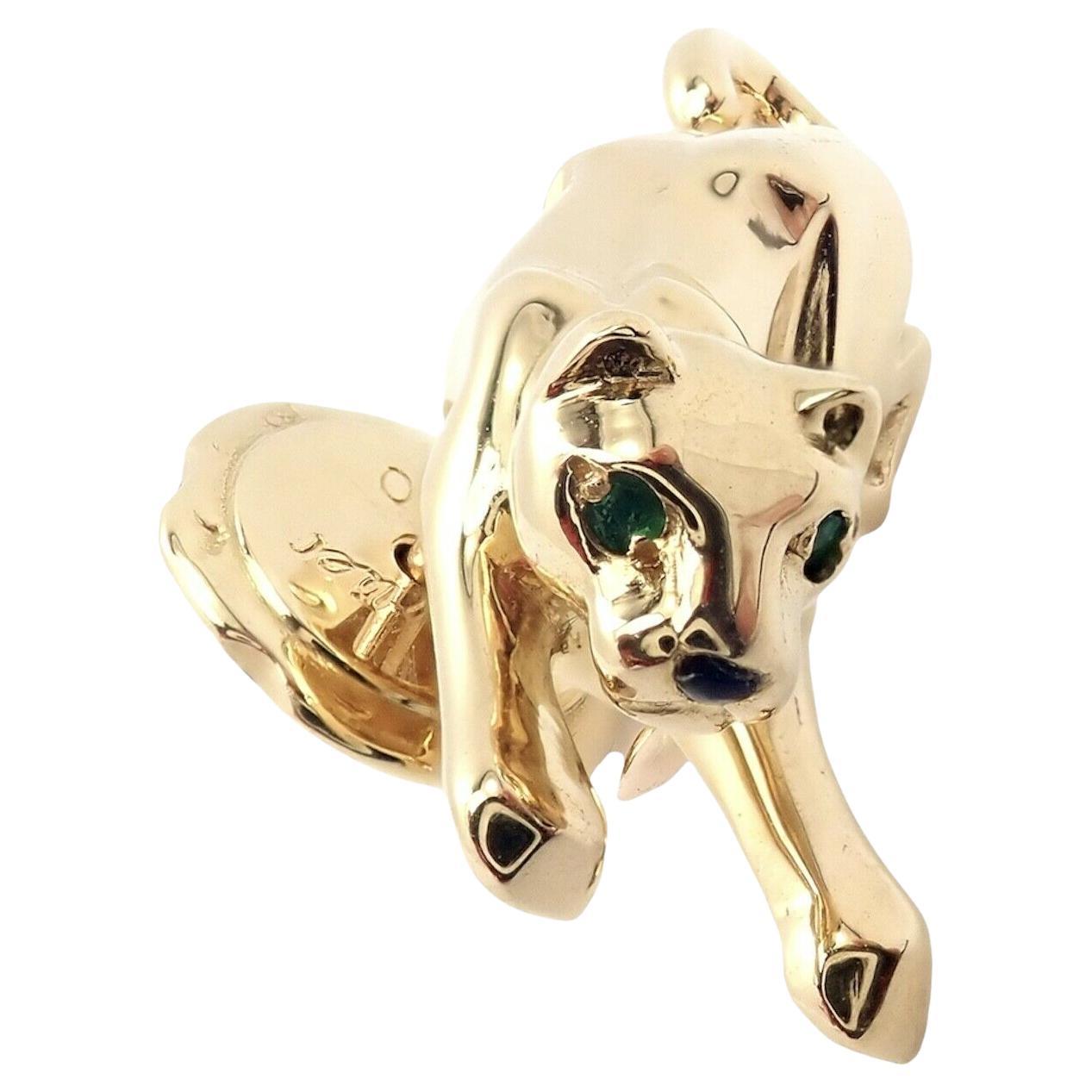 Cartier Panther Panthere Emerald Black Onyx Tie Lapel Yellow Gold Pin Brooch