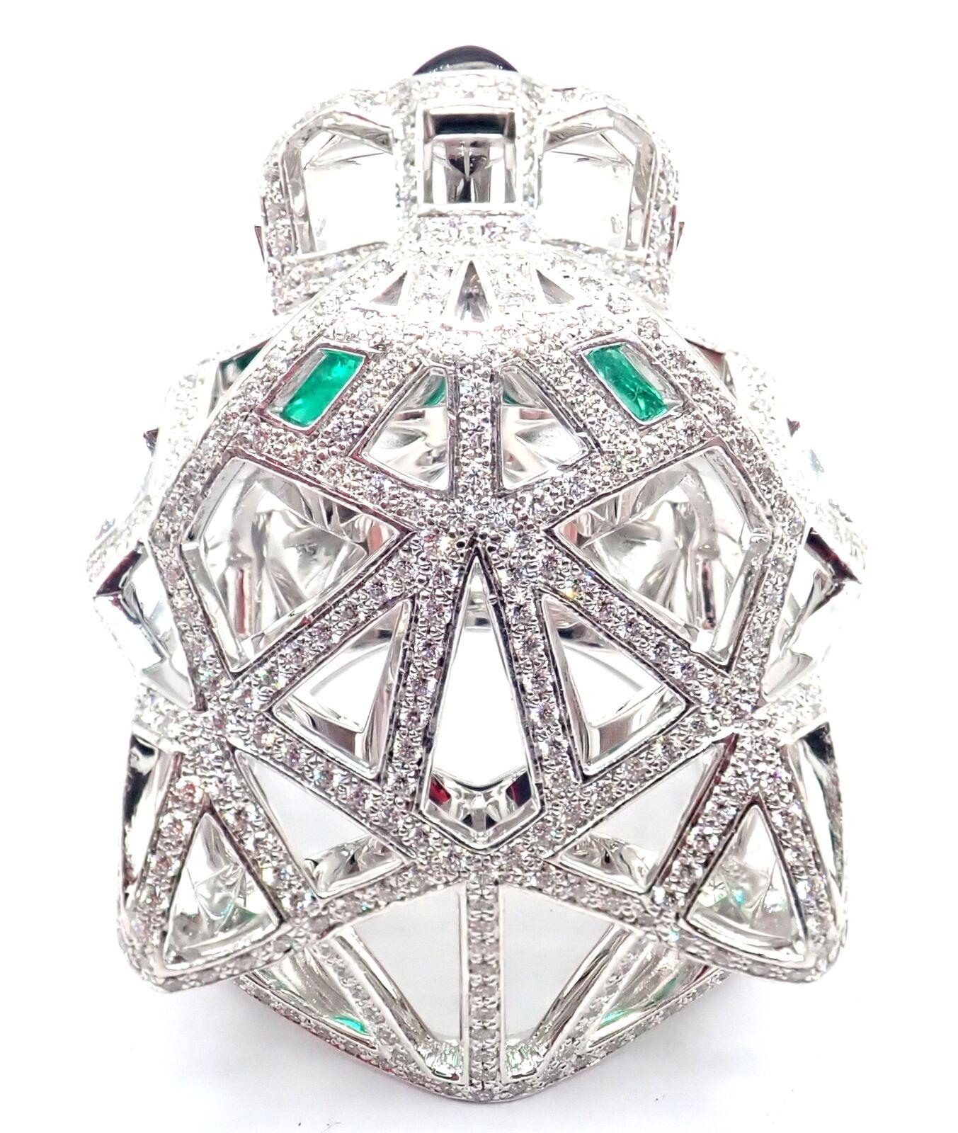 Cartier Panther Panthere Emerald Diamond Onyx Paved Large White Gold Ring 5