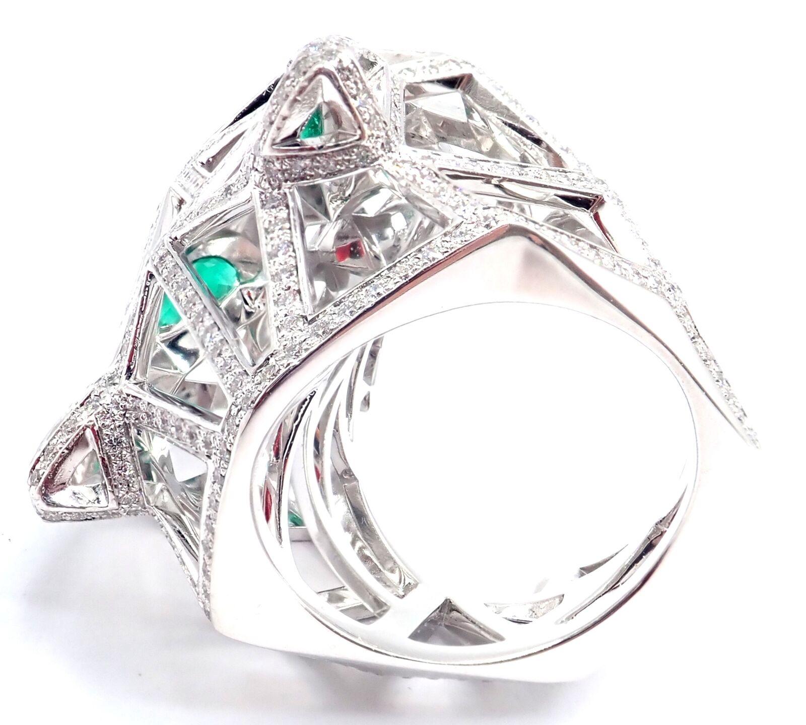 Cartier Panther Panthere Emerald Diamond Onyx Paved Large White Gold Ring 6
