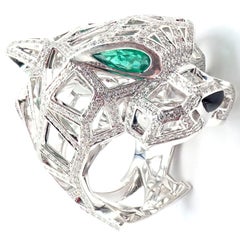 Cartier Panther Panthere Emerald Diamond Onyx Paved Large White Gold Ring