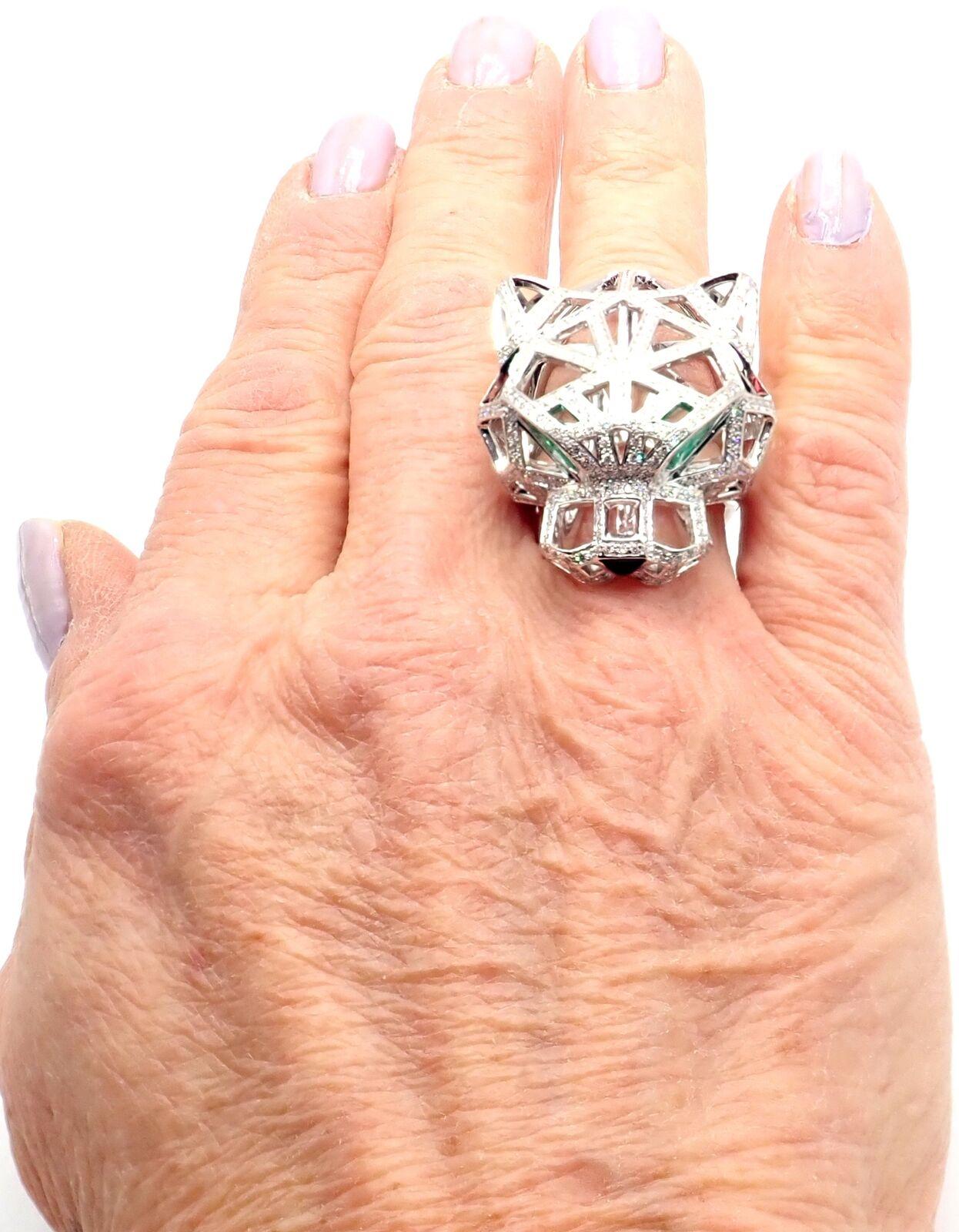Cartier Panther Panthere Emerald Diamond Onyx Paved Large White Gold Ring 1
