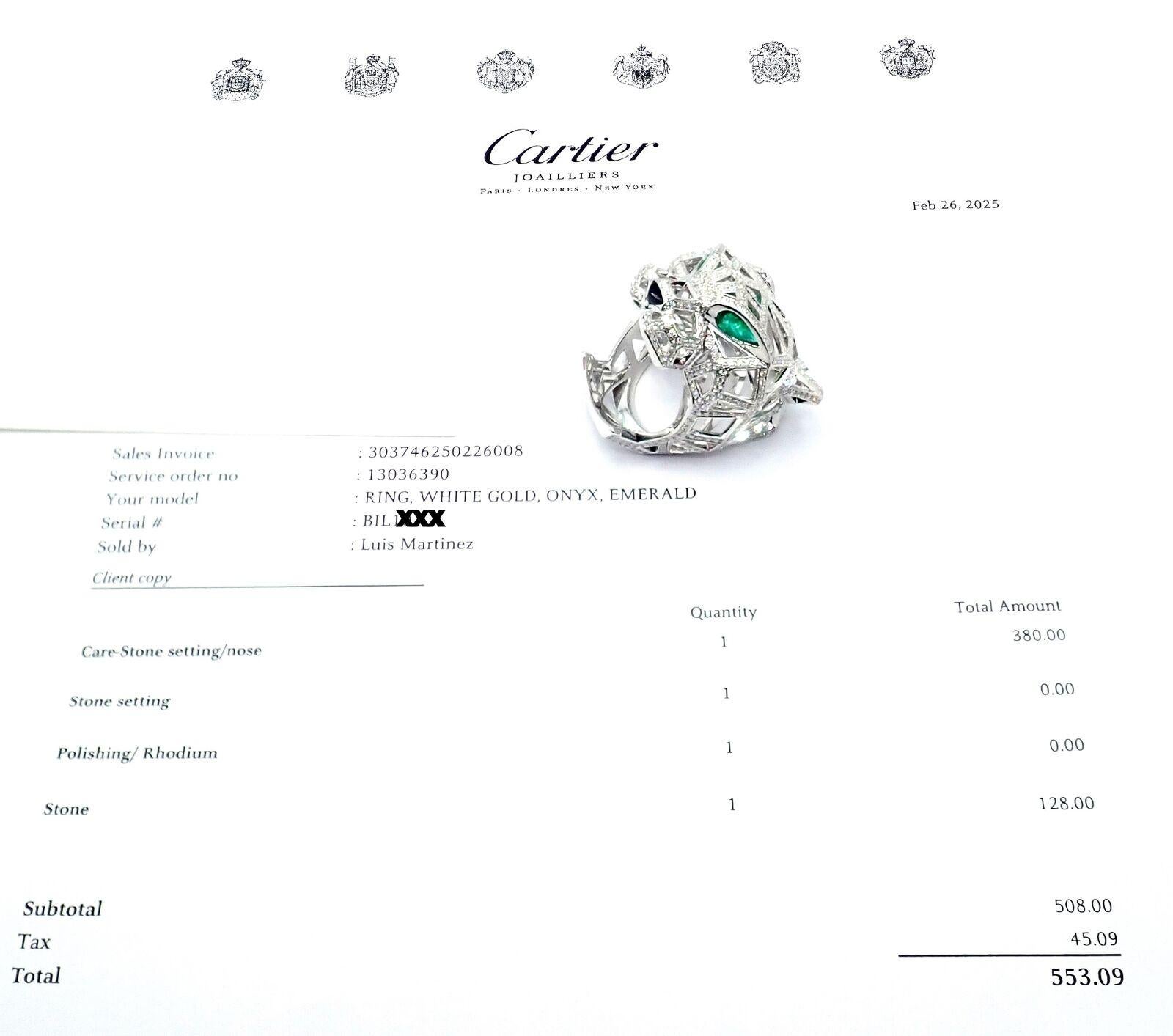 Cartier Panther Panthere Emerald Diamond Onyx Paved Large White Gold Ring 3