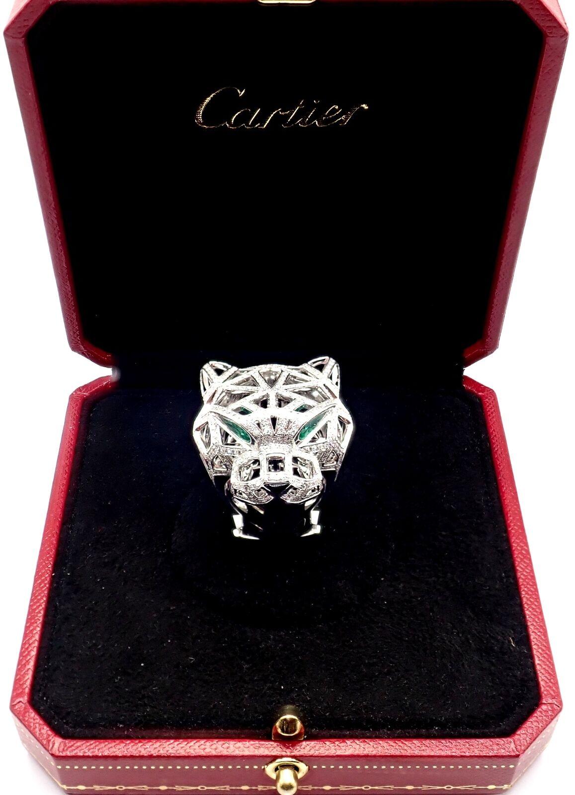 Cartier Panther Panthere Emerald Diamond Onyx Paved Large White Gold Ring 4