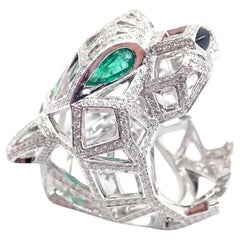 Cartier Panther Panthere Emerald Diamond Onyx Paved Large White Gold Ring