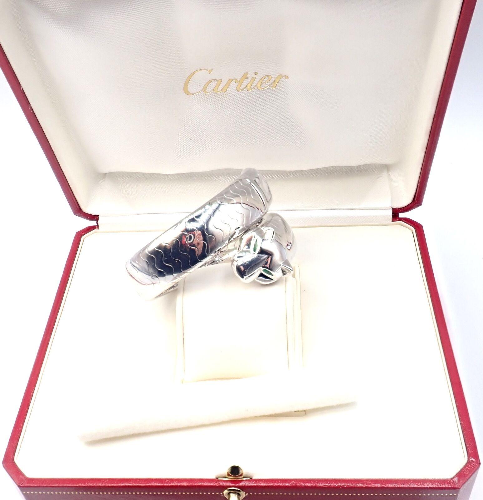 Cartier Panther Panthere Emerald Onyx Bangle Bracelet Quartz Wristwatch For Sale 6