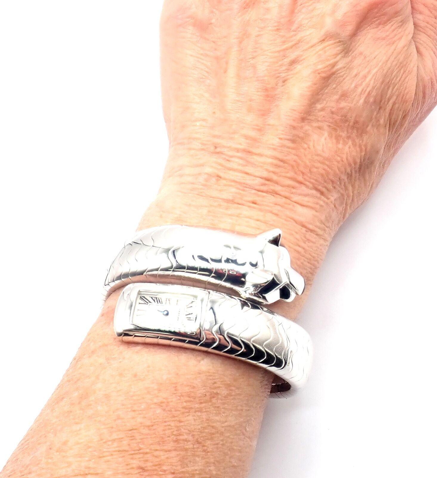 Cartier Panther Panthere Smaragd Onyx Armreif Armband Armbanduhr Quarz Armbanduhr für Damen oder Herren im Angebot