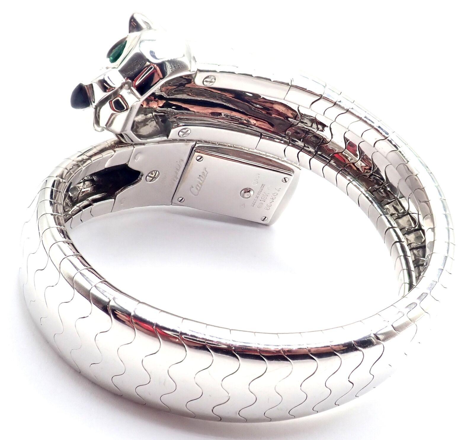 Cartier Panther Panthere Emerald Onyx Bangle Bracelet Quartz Wristwatch For Sale 3