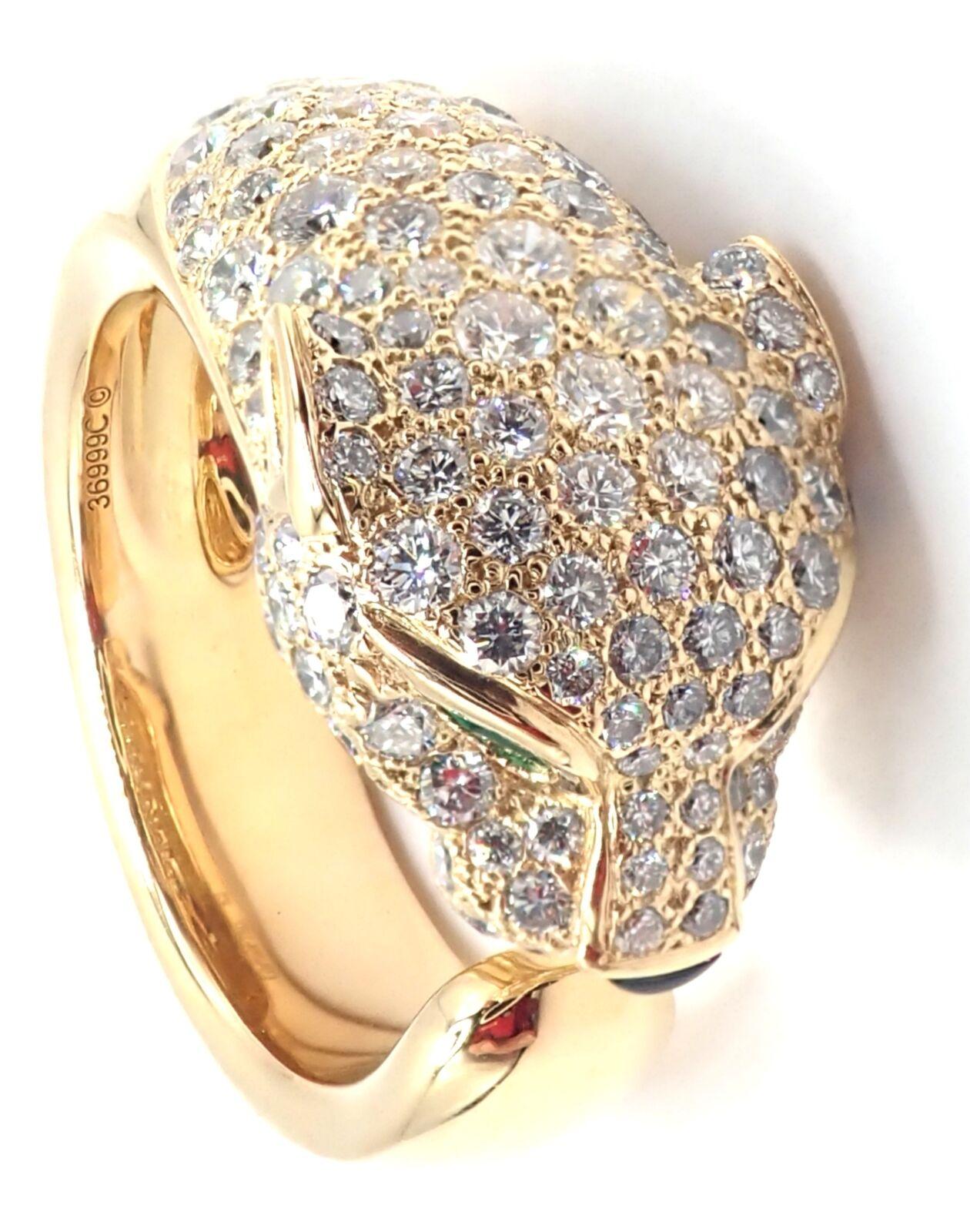 Cartier Goldring, Panther Panthere Smaragd Onyx Diamant (Brillantschliff) im Angebot