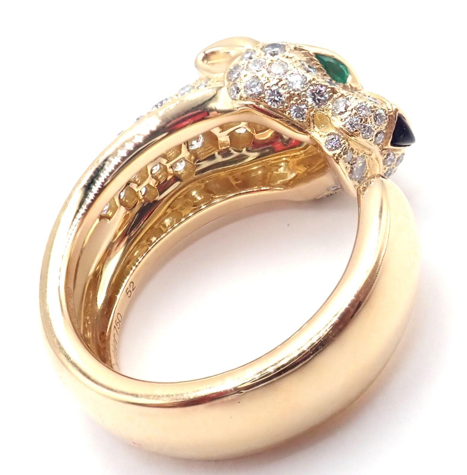 Cartier Goldring, Panther Panthere Smaragd Onyx Diamant für Damen oder Herren im Angebot