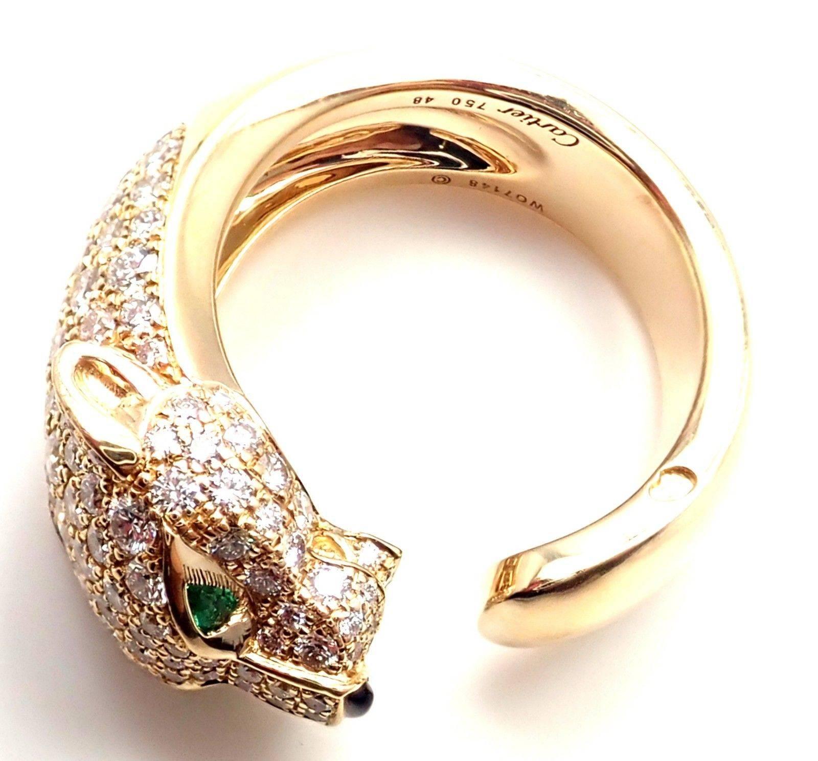Cartier Panther Panthere Emerald Onyx Diamond Gold Band Ring 2