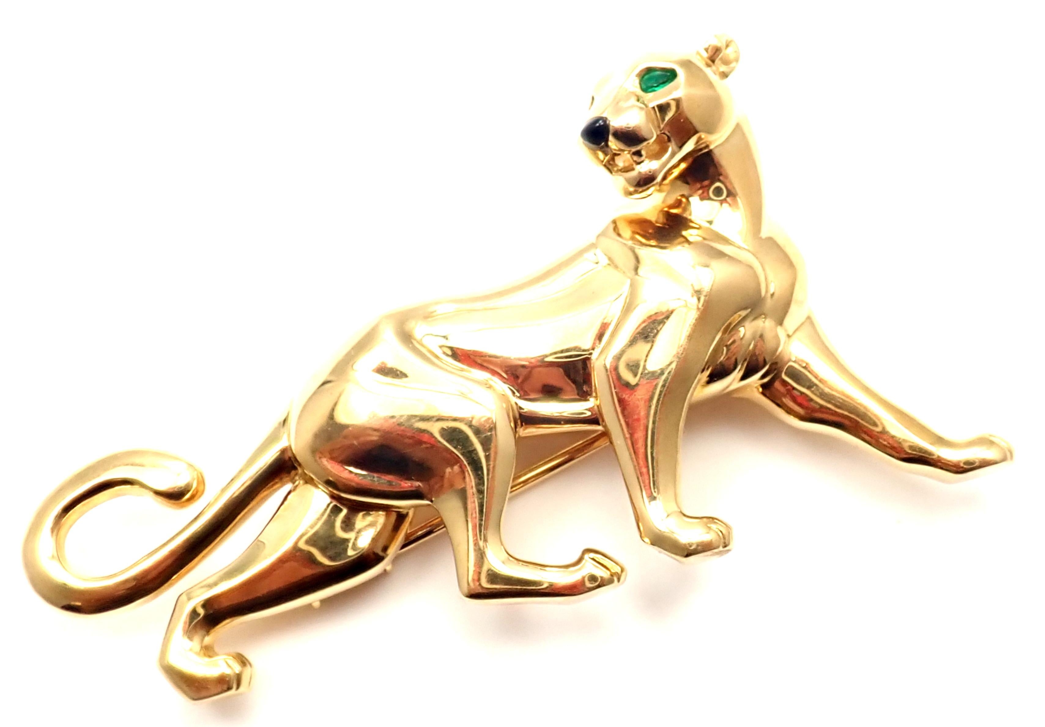 Cartier Panther Panthère Emerald Onyx Large Yellow Gold Pin Brooch 5