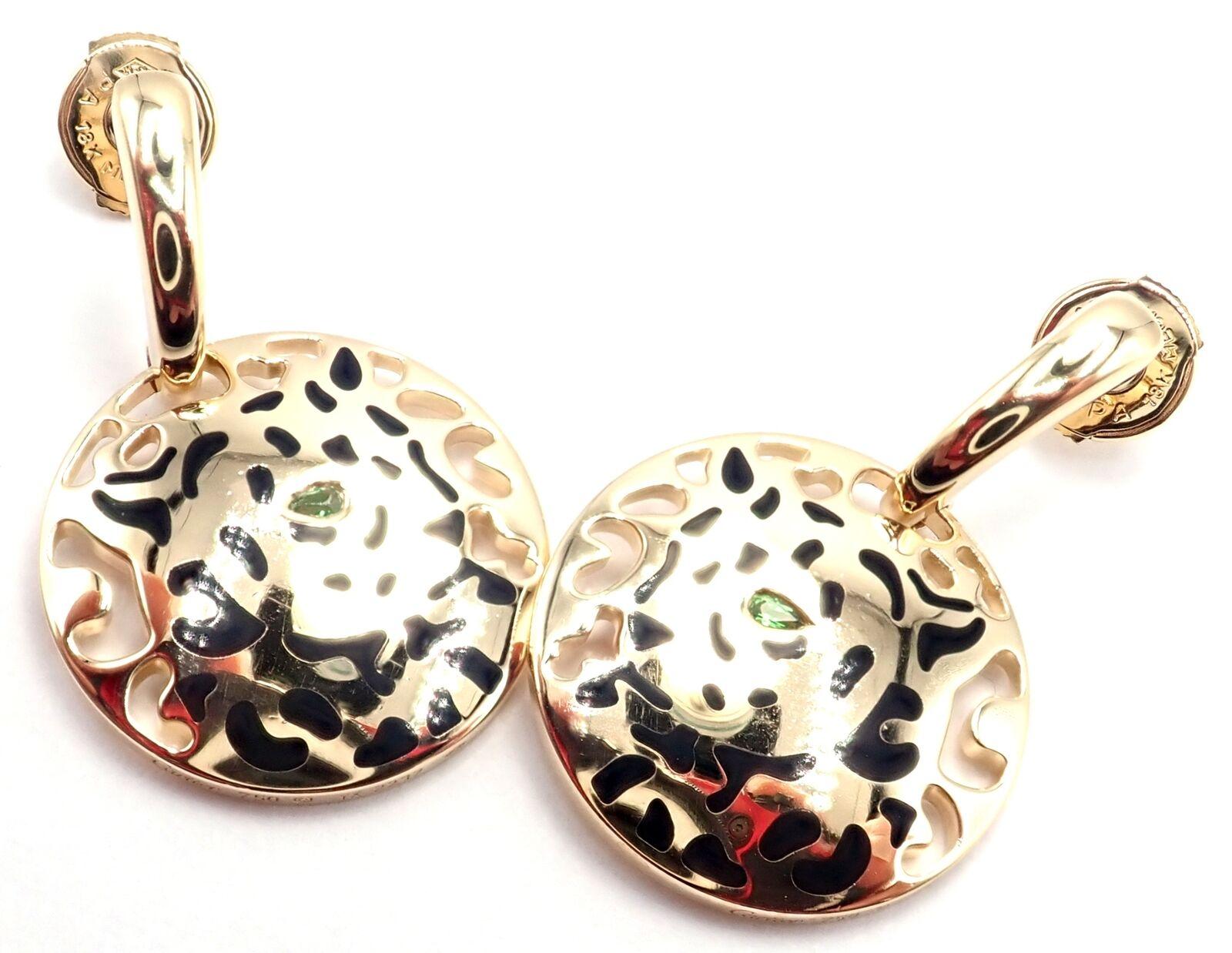 Brilliant Cut Cartier Panther Panthere Lacquer Tsavorite Garnet Yellow Gold Earrings For Sale