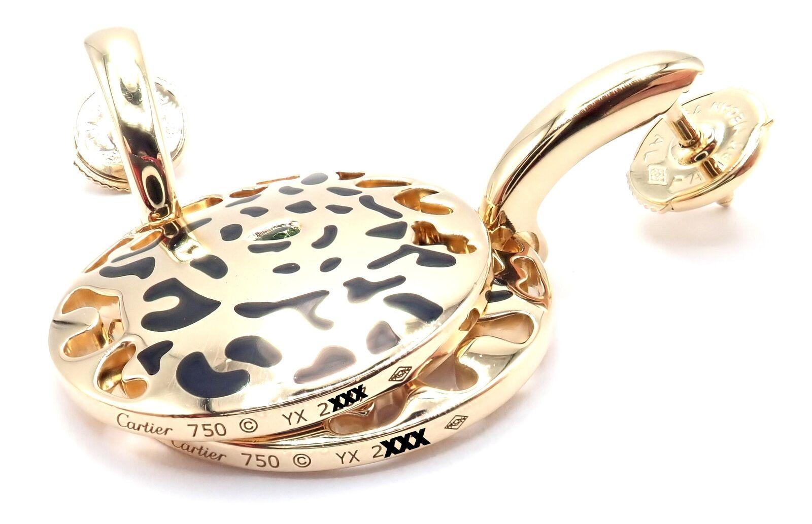 Cartier Ohrringe aus Gelbgold mit Panther-Panther-Lack, Tsavorit und Granat im Angebot 2