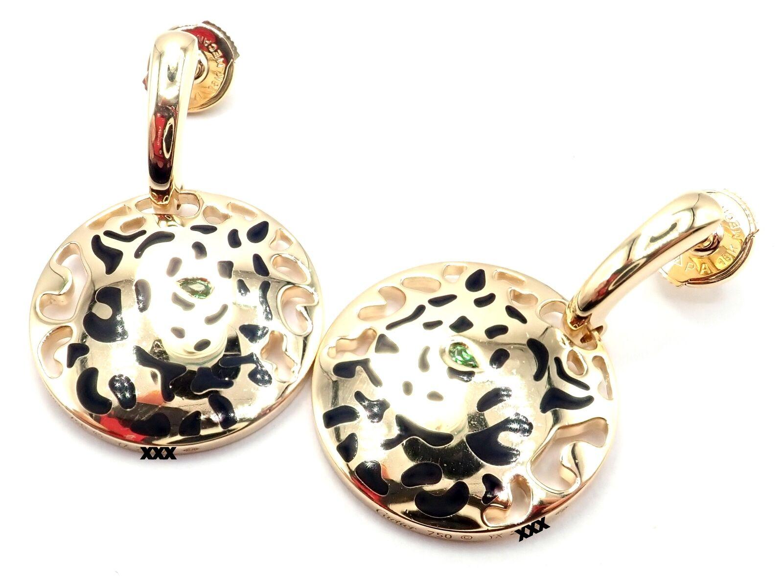 Cartier Panther Panthere Lacquer Tsavorite Garnet Yellow Gold Earrings For Sale 2