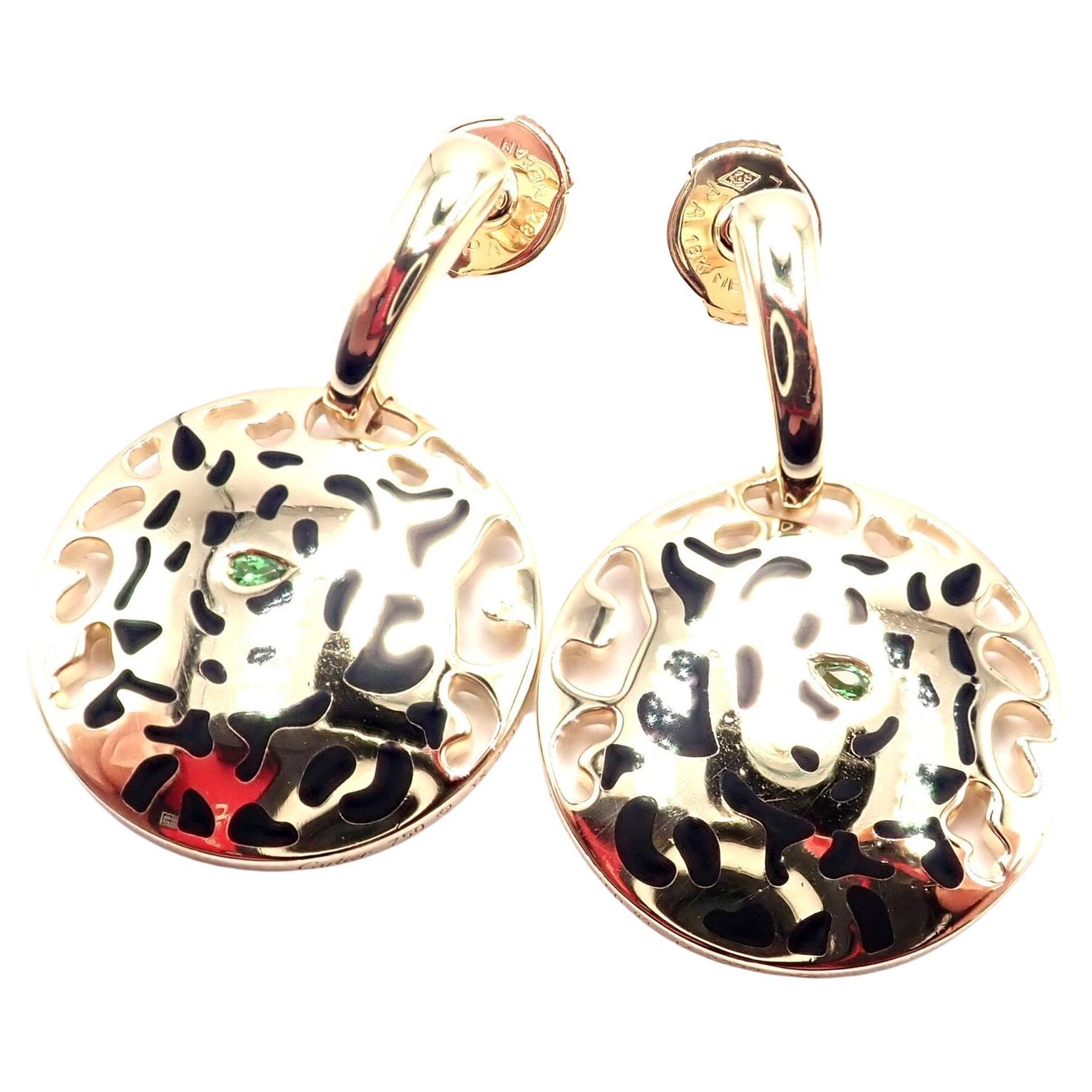 Cartier Panther Panthere Lacquer Tsavorite Garnet Yellow Gold Earrings For Sale