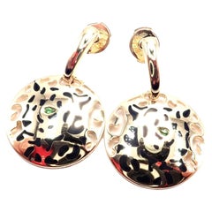 Cartier Panther Panthere Lacquer Tsavorite Garnet Yellow Gold Earrings