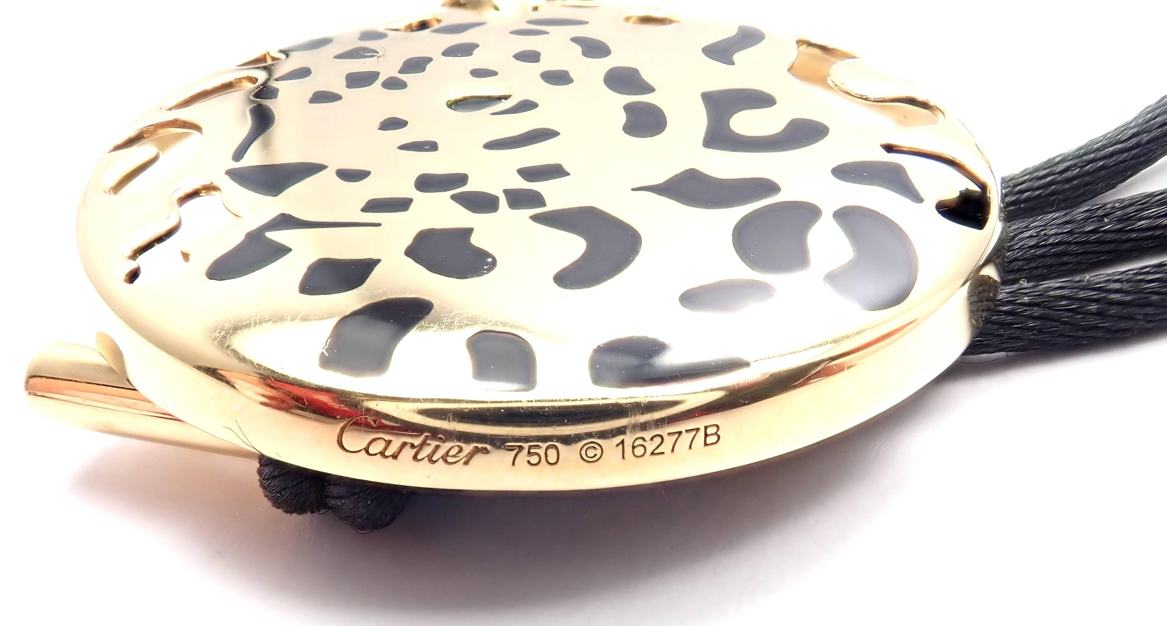 Cartier Panther Panthere Lacquer Tsavorite Garnet Yellow Gold Pendant Necklace In New Condition In Southampton, PA