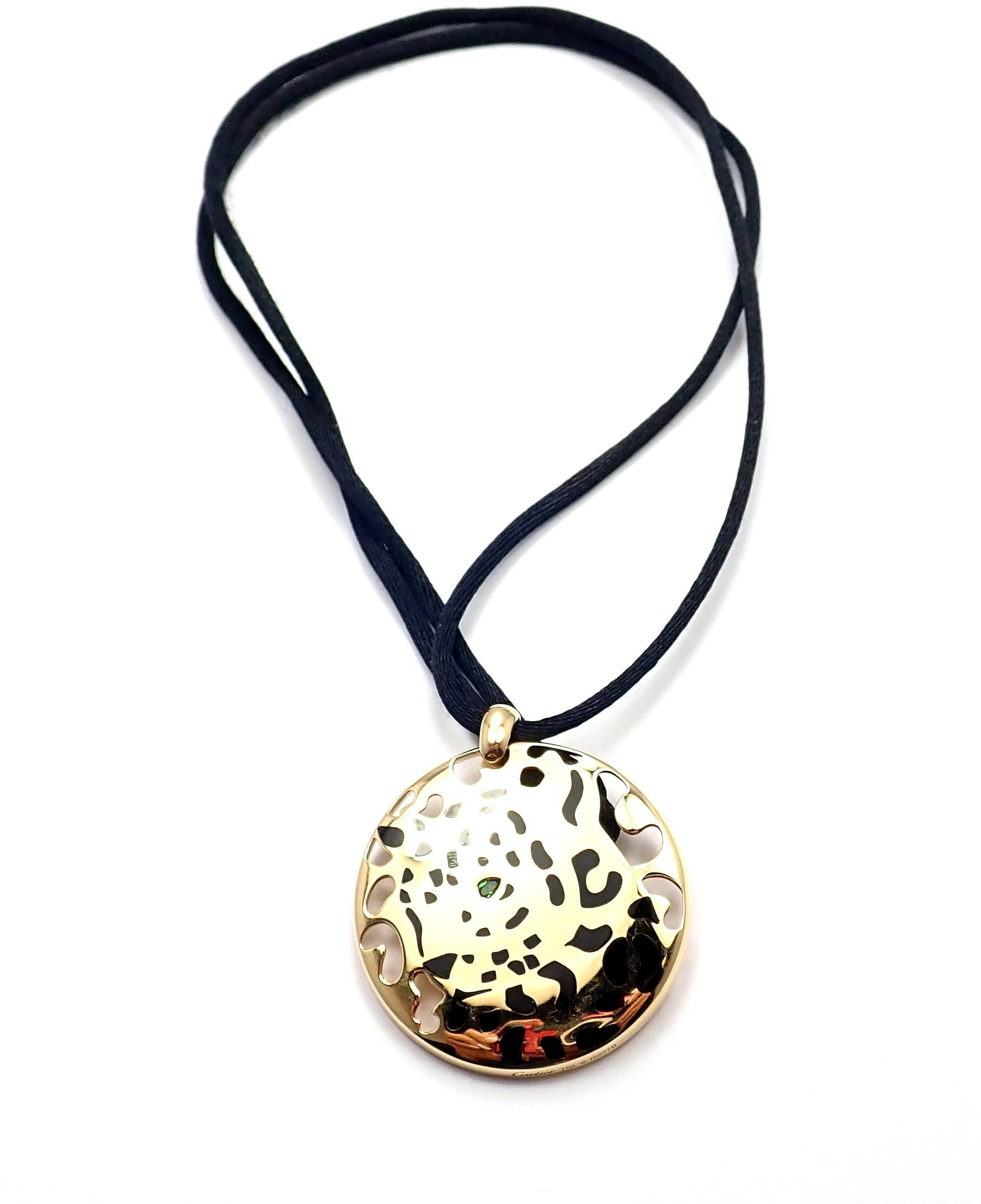 Women's or Men's Cartier Panther Panthere Lacquer Tsavorite Garnet Yellow Gold Pendant Necklace
