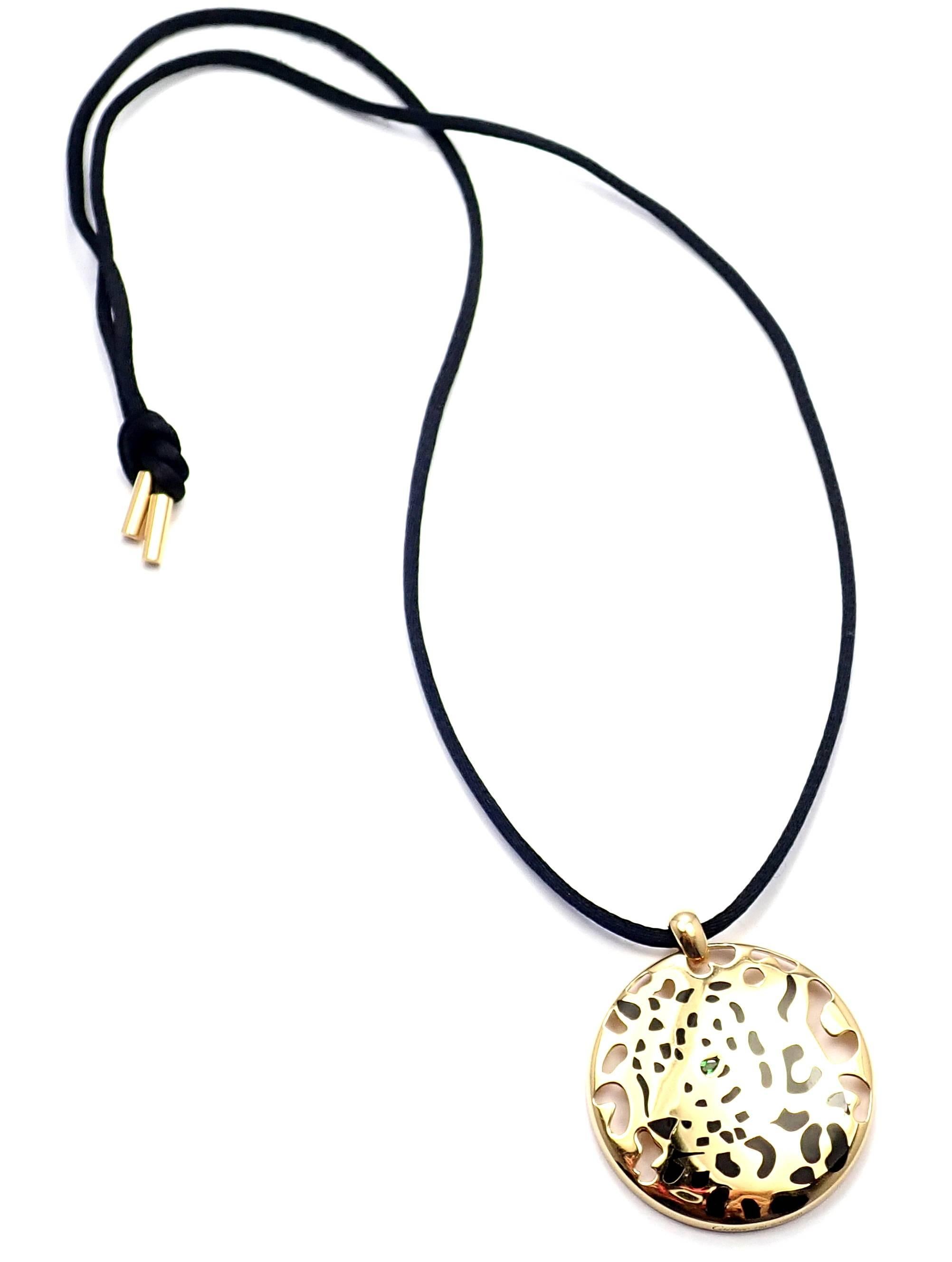 Cartier Panther Panthere Lacquer Tsavorite Garnet Yellow Gold Pendant Necklace 1