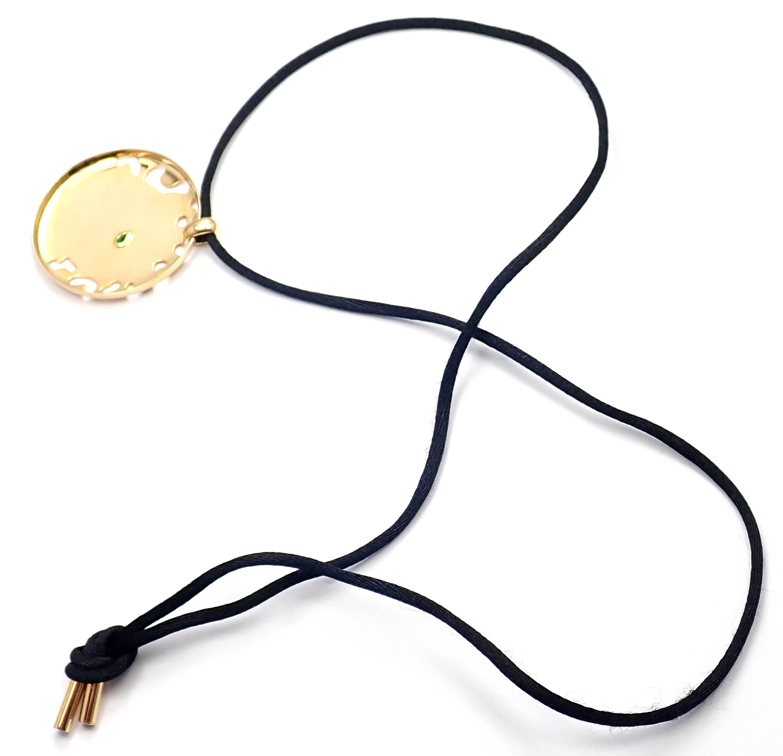 Cartier Panther Panthere Lacquer Tsavorite Garnet Yellow Gold Pendant Necklace 2