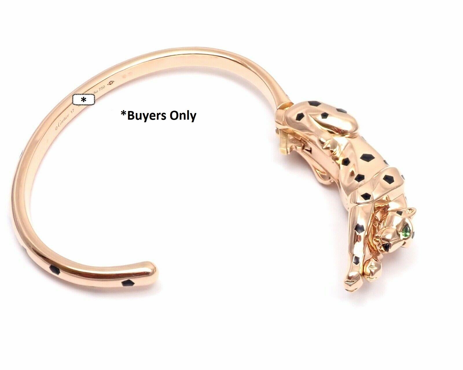 Cartier Panther Panthere Onyx Tsavorite Black Lacquer Rose Gold Bangle Bracelet 2