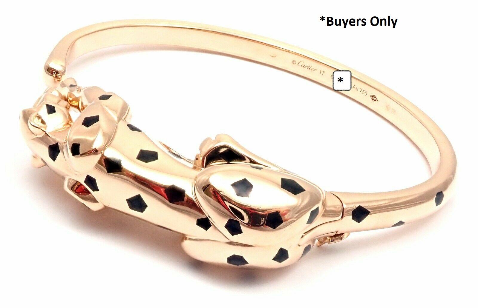 Cartier Panther Panthere Onyx Tsavorite Black Lacquer Rose Gold Bangle Bracelet 4