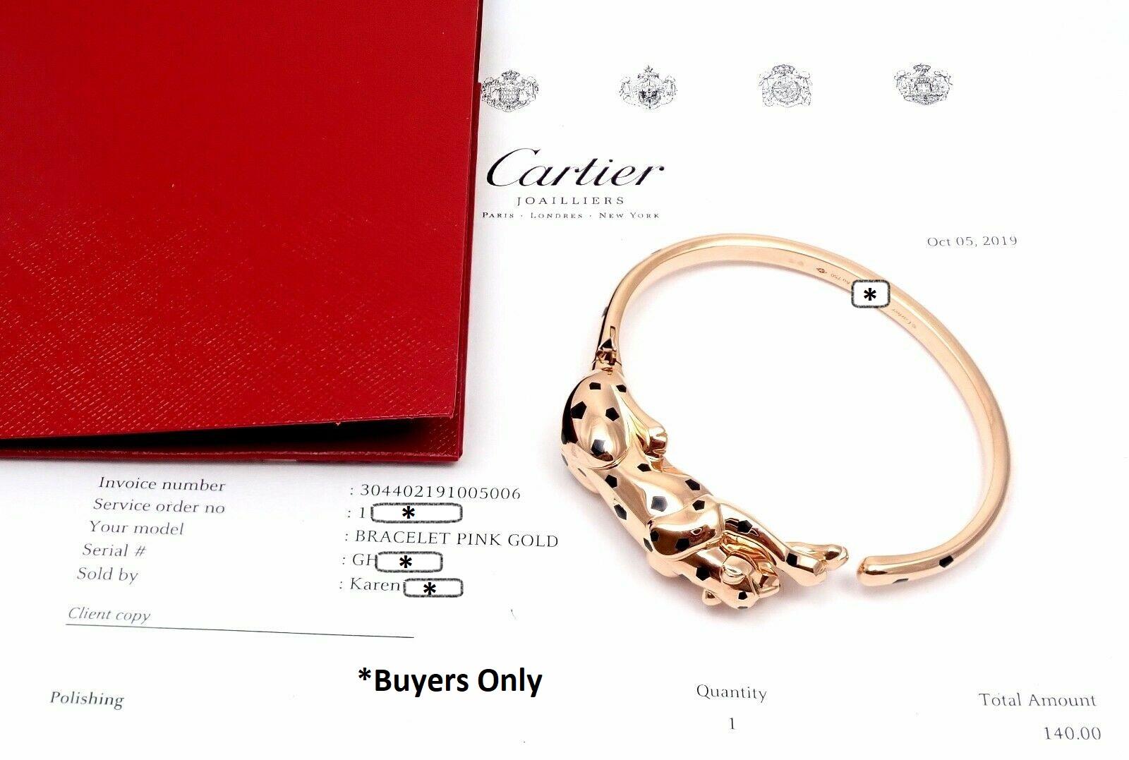 Uncut Cartier Panther Panthere Onyx Tsavorite Black Lacquer Rose Gold Bangle Bracelet