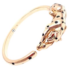 Cartier Panther Panthere Onyx Tsavorite Black Lacquer Rose Gold Bangle Bracelet