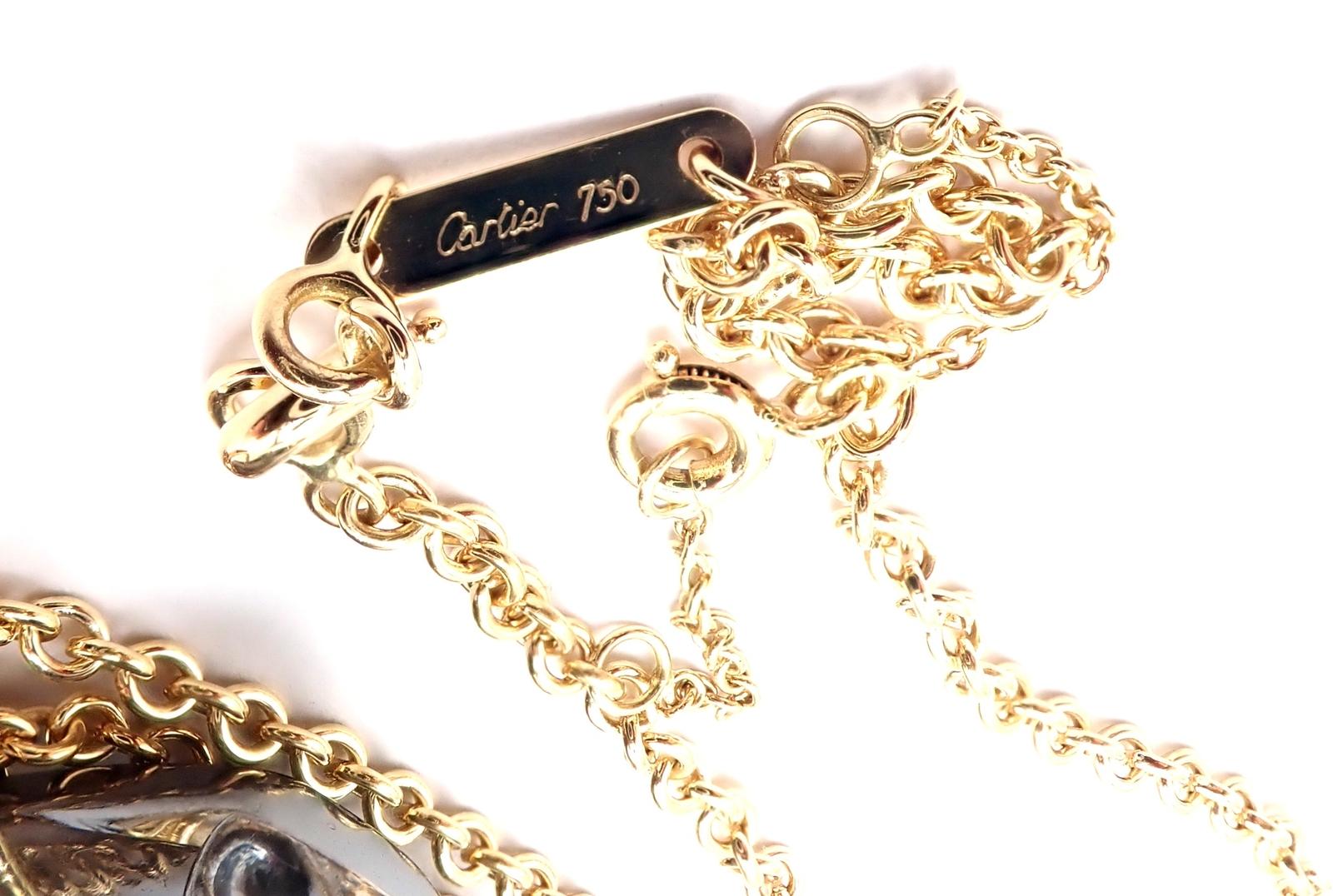 Cartier Panther Panthere Colgante Collar de Eslabones de Oro Amarillo y Plata en venta 8