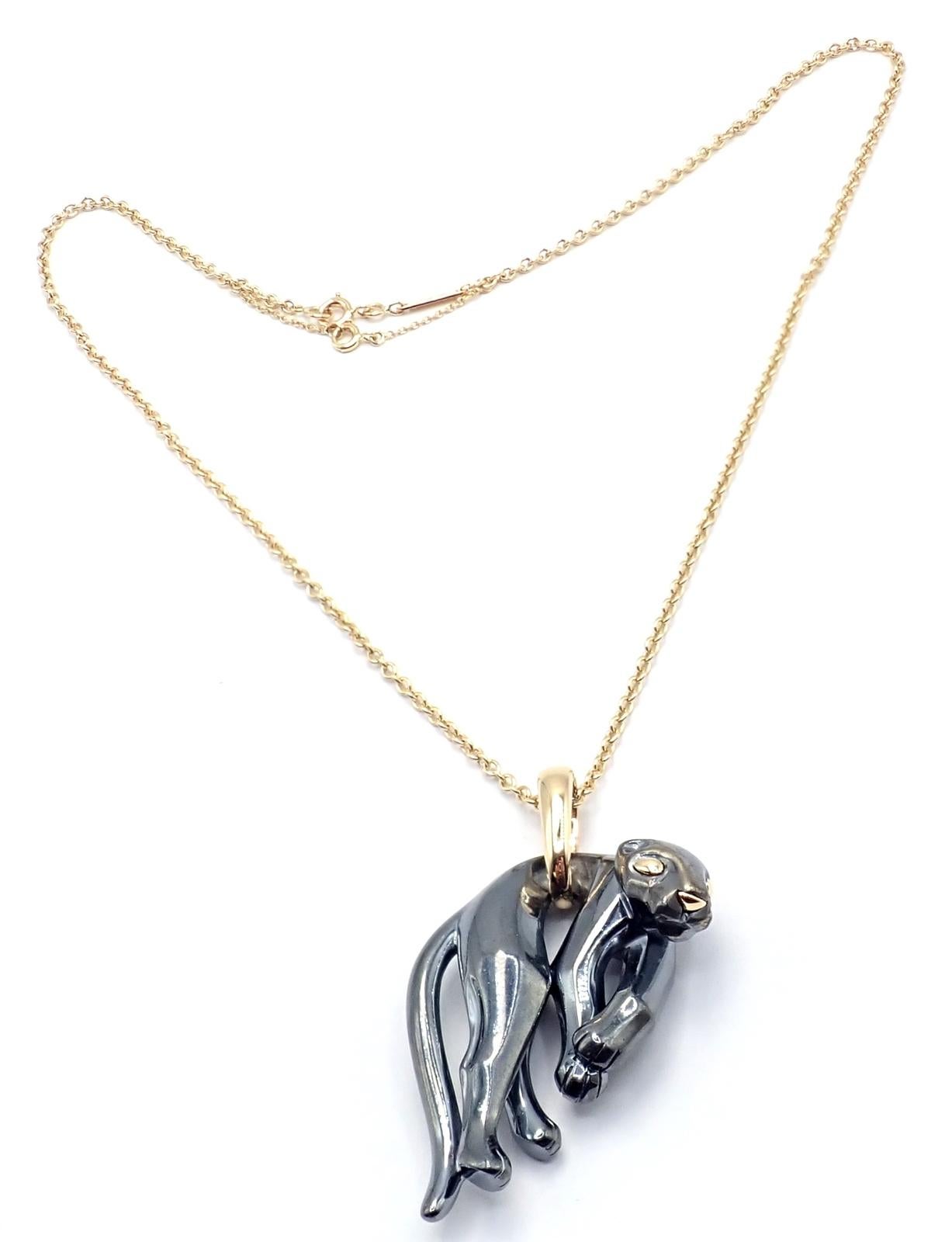 Cartier Panther Panthere Colgante Collar de Eslabones de Oro Amarillo y Plata en venta 10