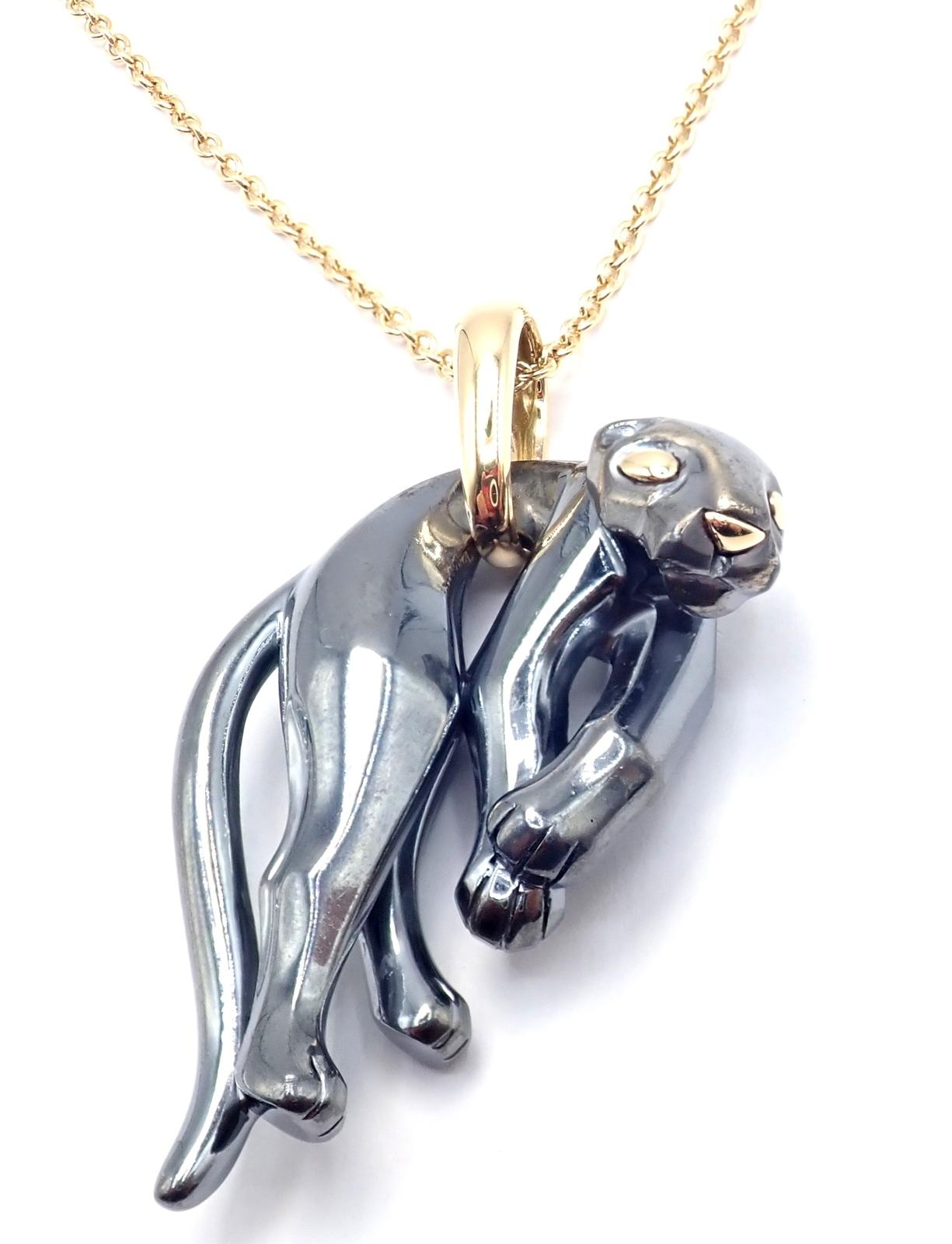 Cartier Panther Panthere Colgante Collar de Eslabones de Oro Amarillo y Plata en venta 11