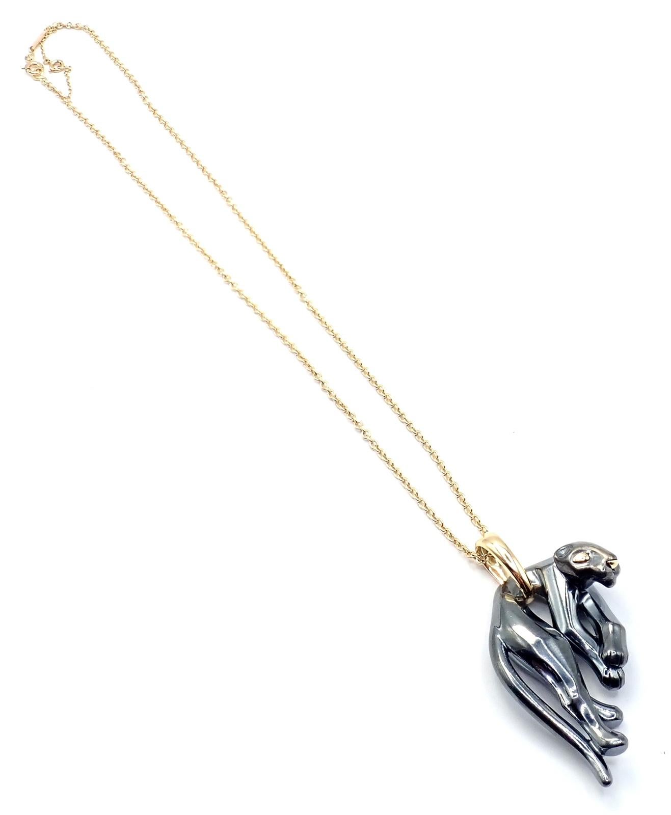 Cartier Panther Panthere Colgante Collar de Eslabones de Oro Amarillo y Plata en venta 12
