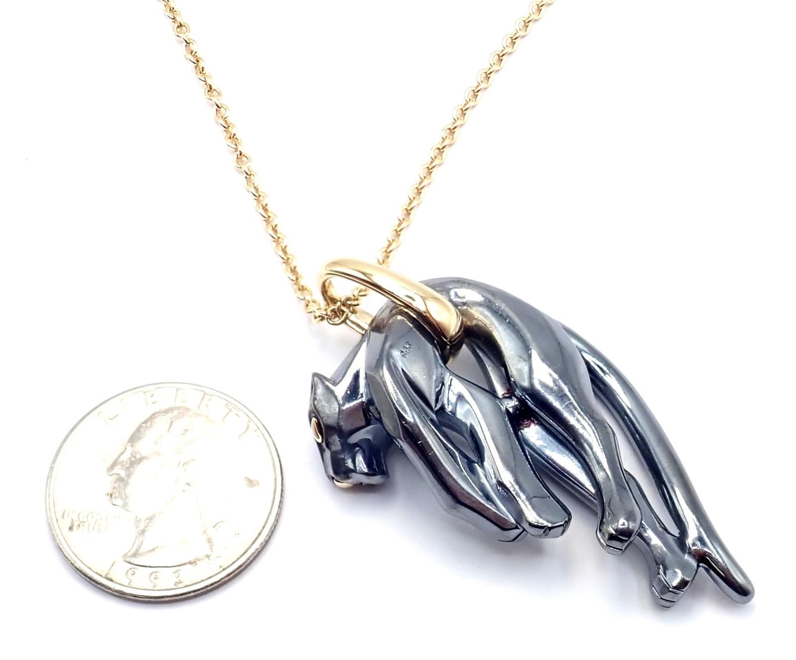 Cartier Panther Panthere Colgante Collar de Eslabones de Oro Amarillo y Plata en venta 1