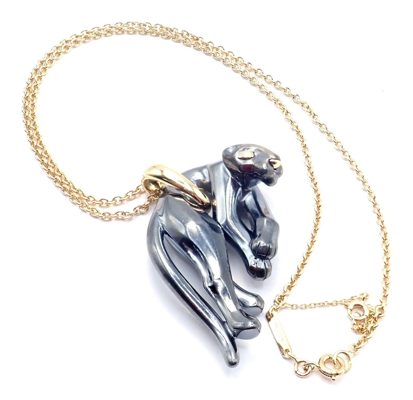 Cartier Panther Panthere Colgante Collar de Eslabones de Oro Amarillo y Plata en venta 2