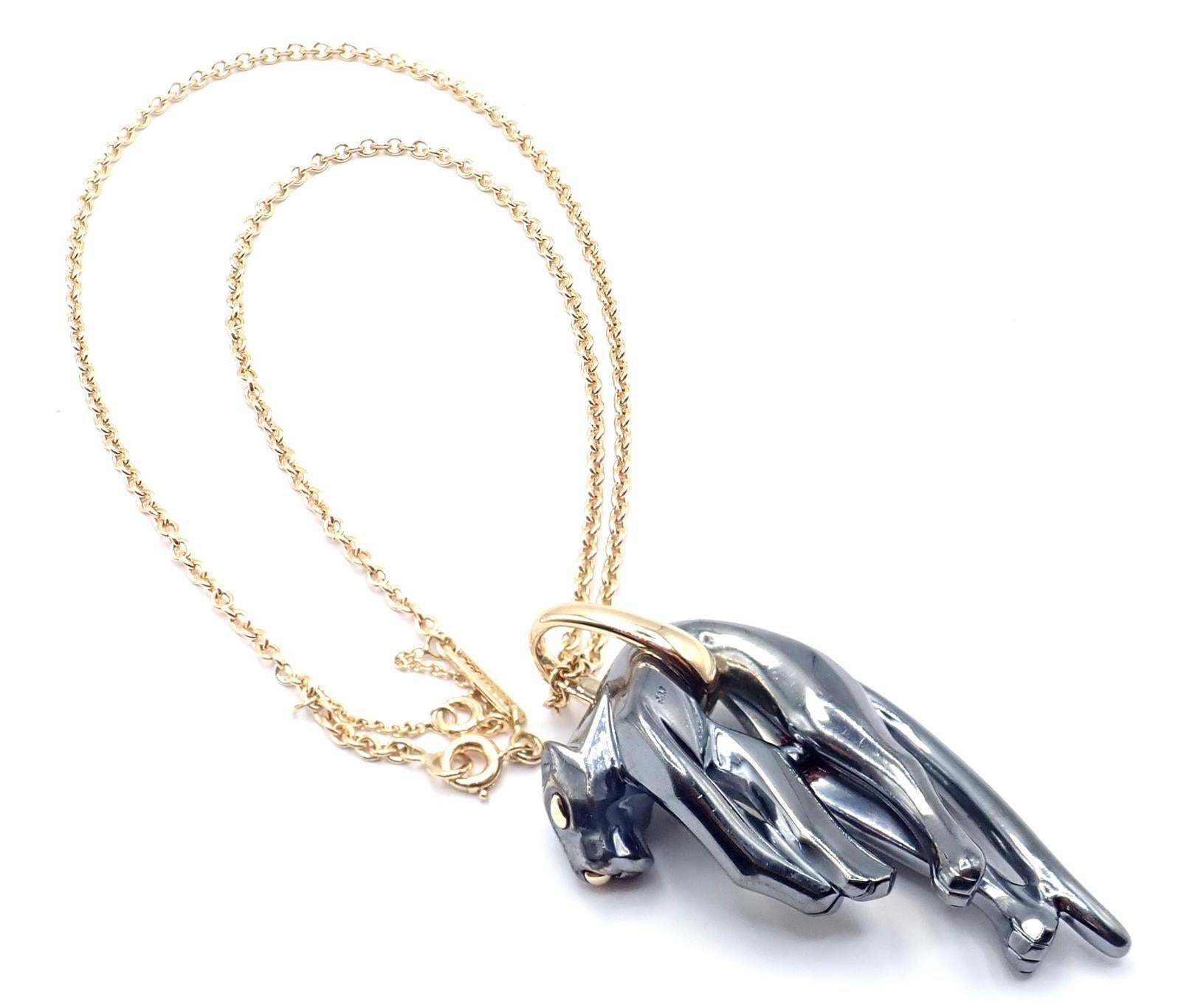 Cartier Panther Panthere Colgante Collar de Eslabones de Oro Amarillo y Plata en venta 3