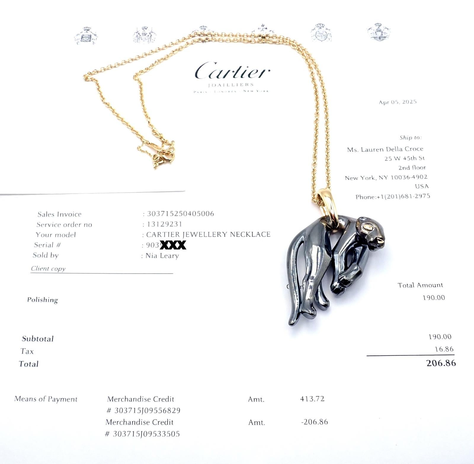 Cartier Panther Panthere Colgante Collar de Eslabones de Oro Amarillo y Plata en venta 4