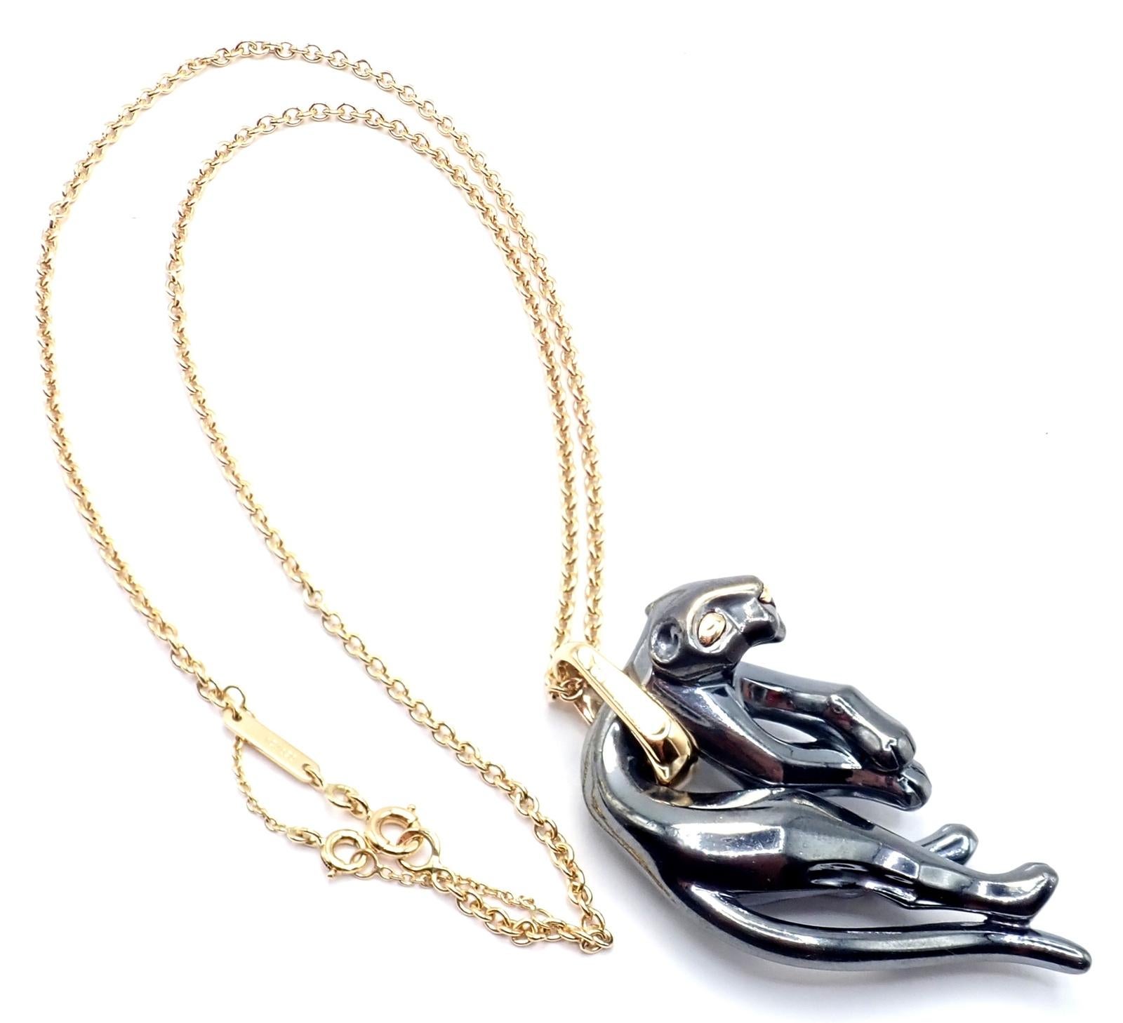 Cartier Panther Panthere Colgante Collar de Eslabones de Oro Amarillo y Plata en venta 5