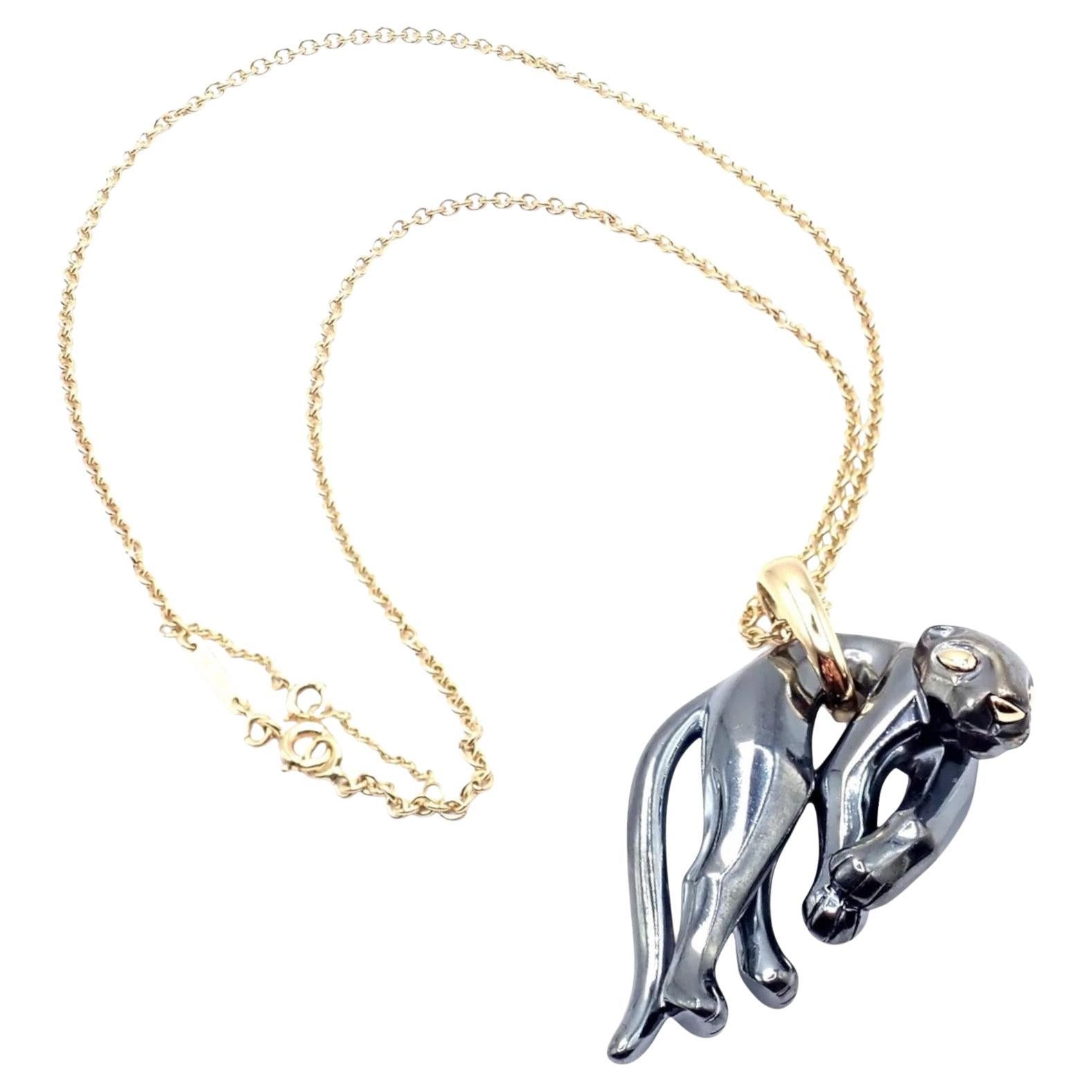 Cartier Panther Panthere Pendant Yellow Gold & Silverium Link Necklace