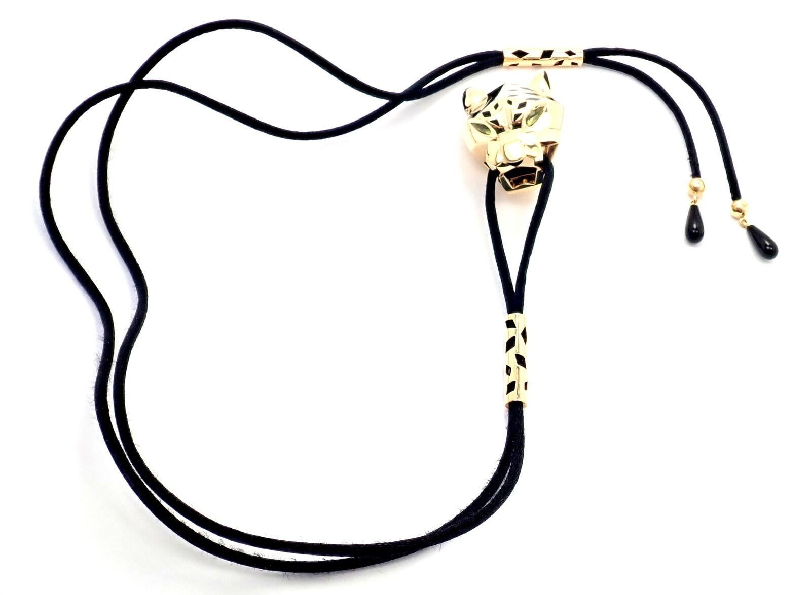 Cartier Panther Panthere Peridot Lack Gelbgold Anhänger Lange Kordel Halskette (Tropfenschliff) im Angebot