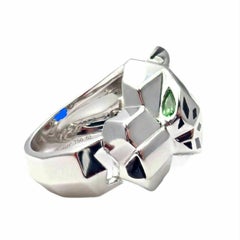 Cartier Panther Panthere Peridot Onyx Lacquer White Gold Band Ring