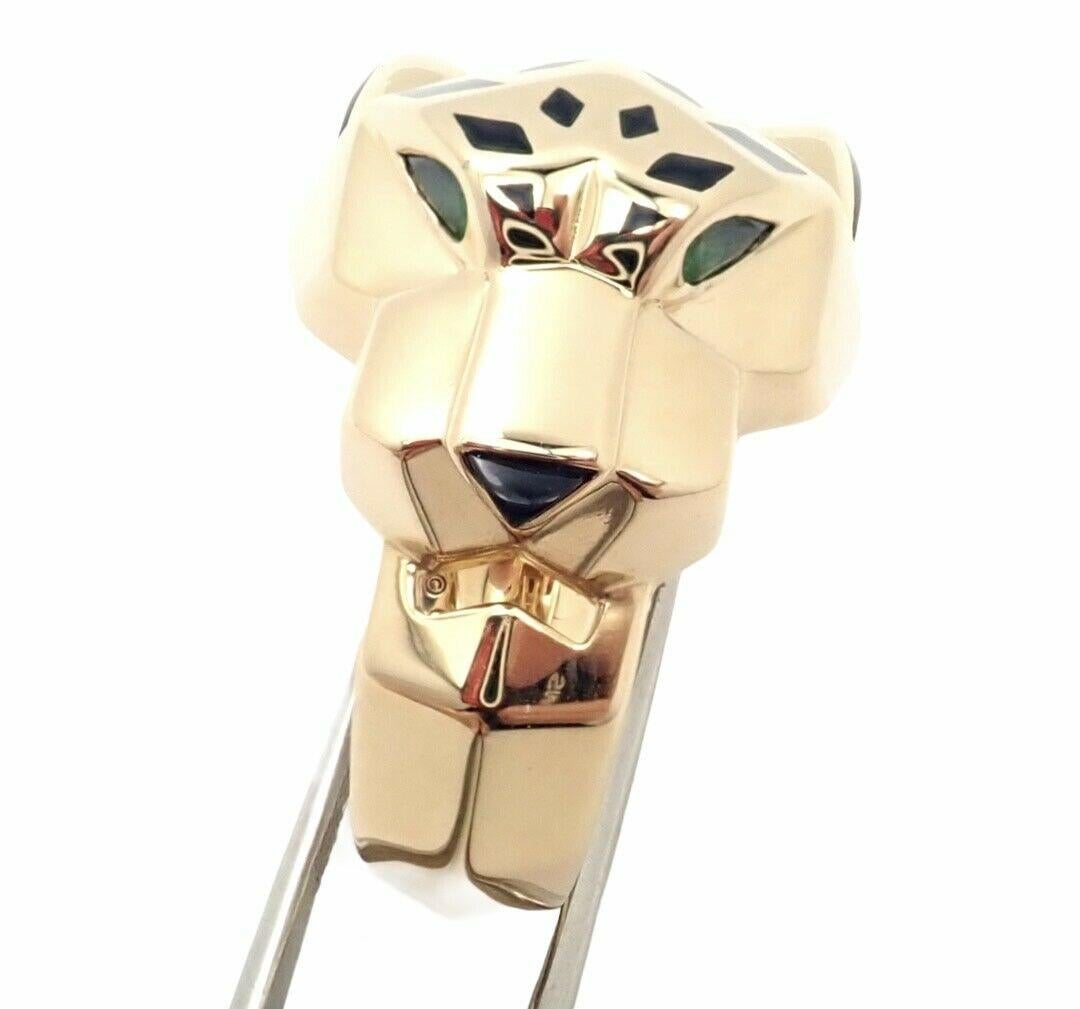Cartier Panther Panthere Peridot Onyx Lacquer Yellow Gold Band Ring 2