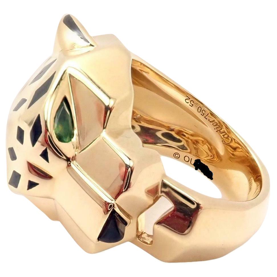 Cartier Panther Panthere Peridot Onyx Lacquer Yellow Gold Band Ring