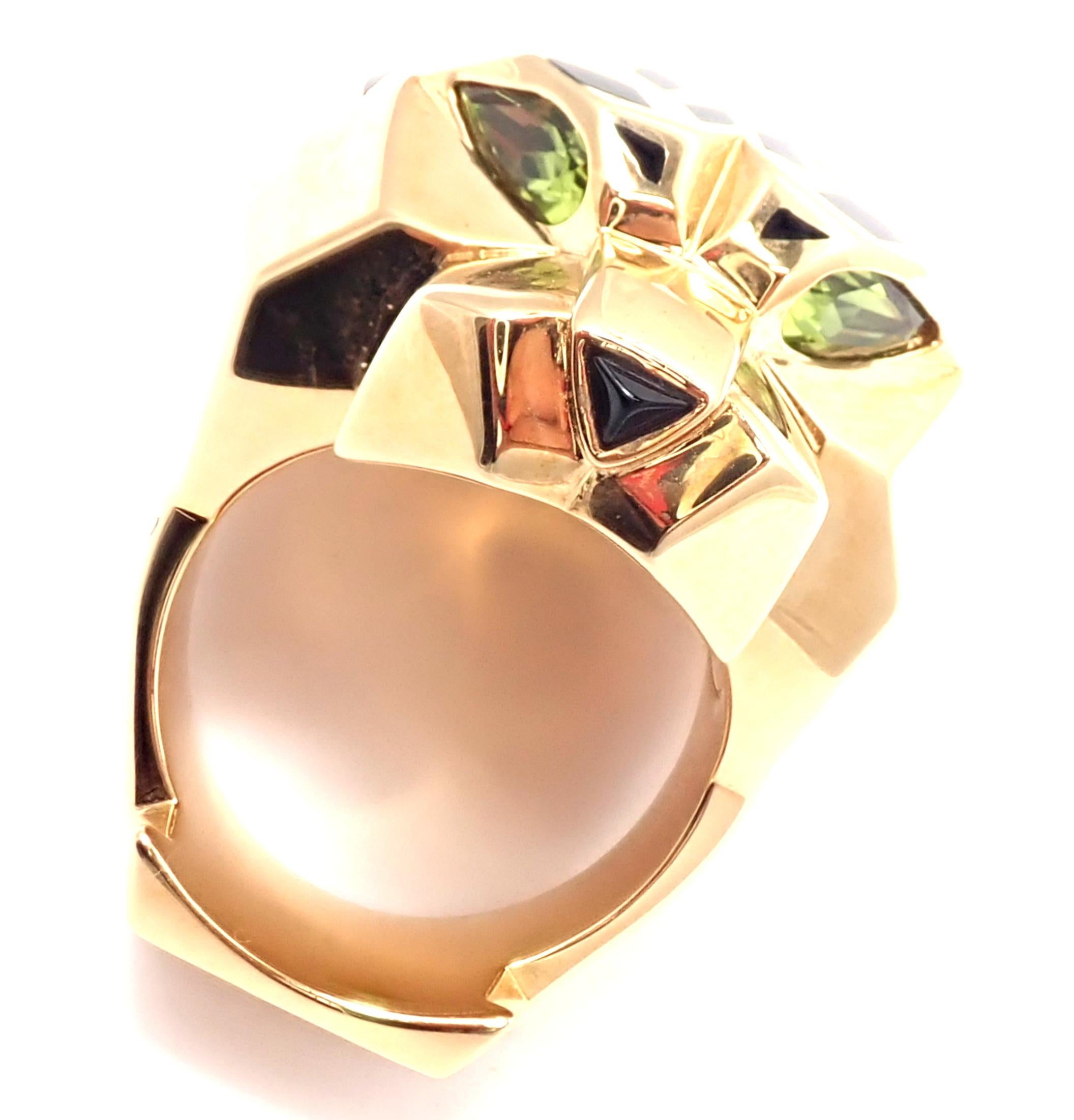 Cartier Panther Panthere Peridot Onyx Lacquer Yellow Gold Large Ring 6