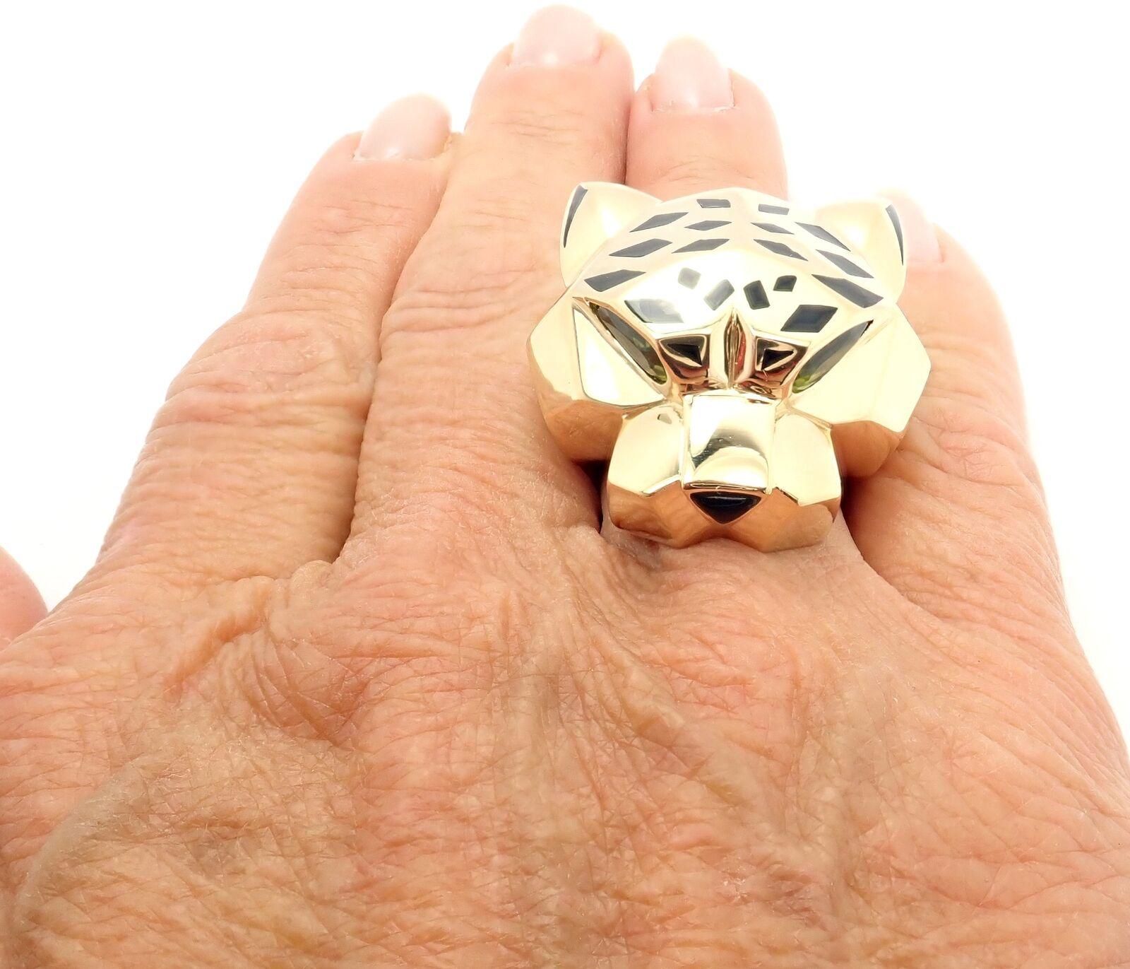 Cartier Panther Panthere Peridot Onyx Lacquer Yellow Gold Large Ring In Excellent Condition In Holland, PA