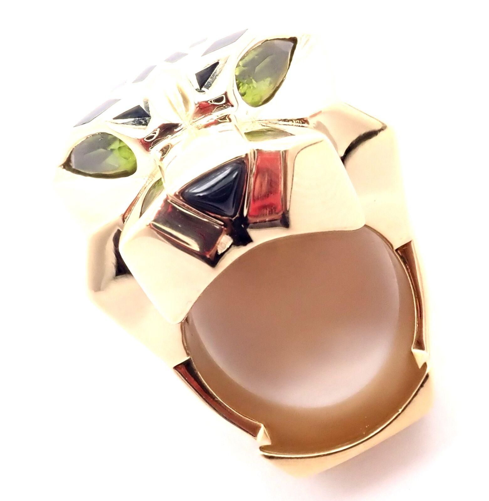 Cartier Panther Panthere Peridot Onyx Lacquer Yellow Gold Large Ring 1