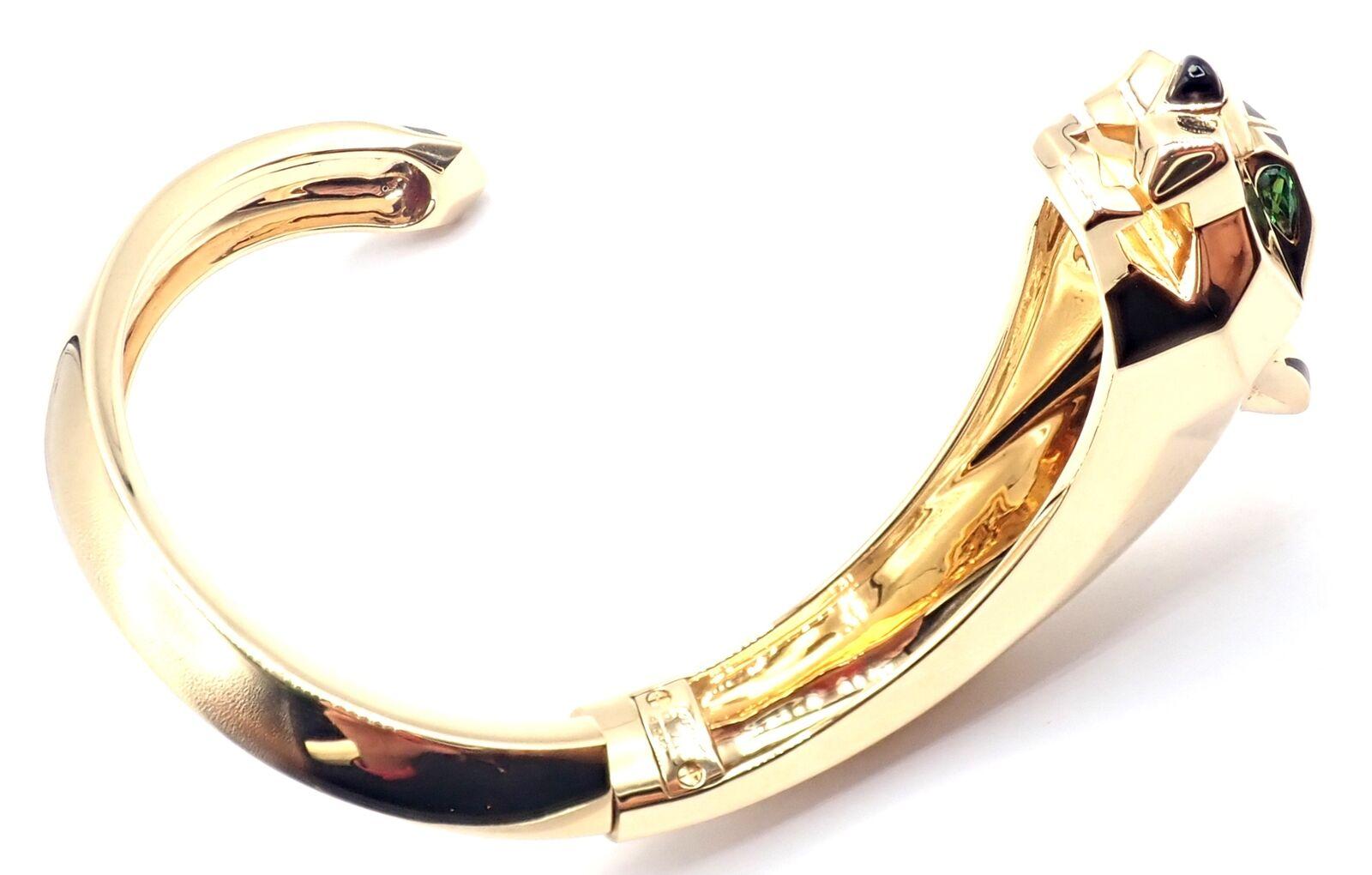 Cartier Panther Panthere Tavorite Onyx Yellow Gold Size 16 Bangle Bracelet For Sale 5