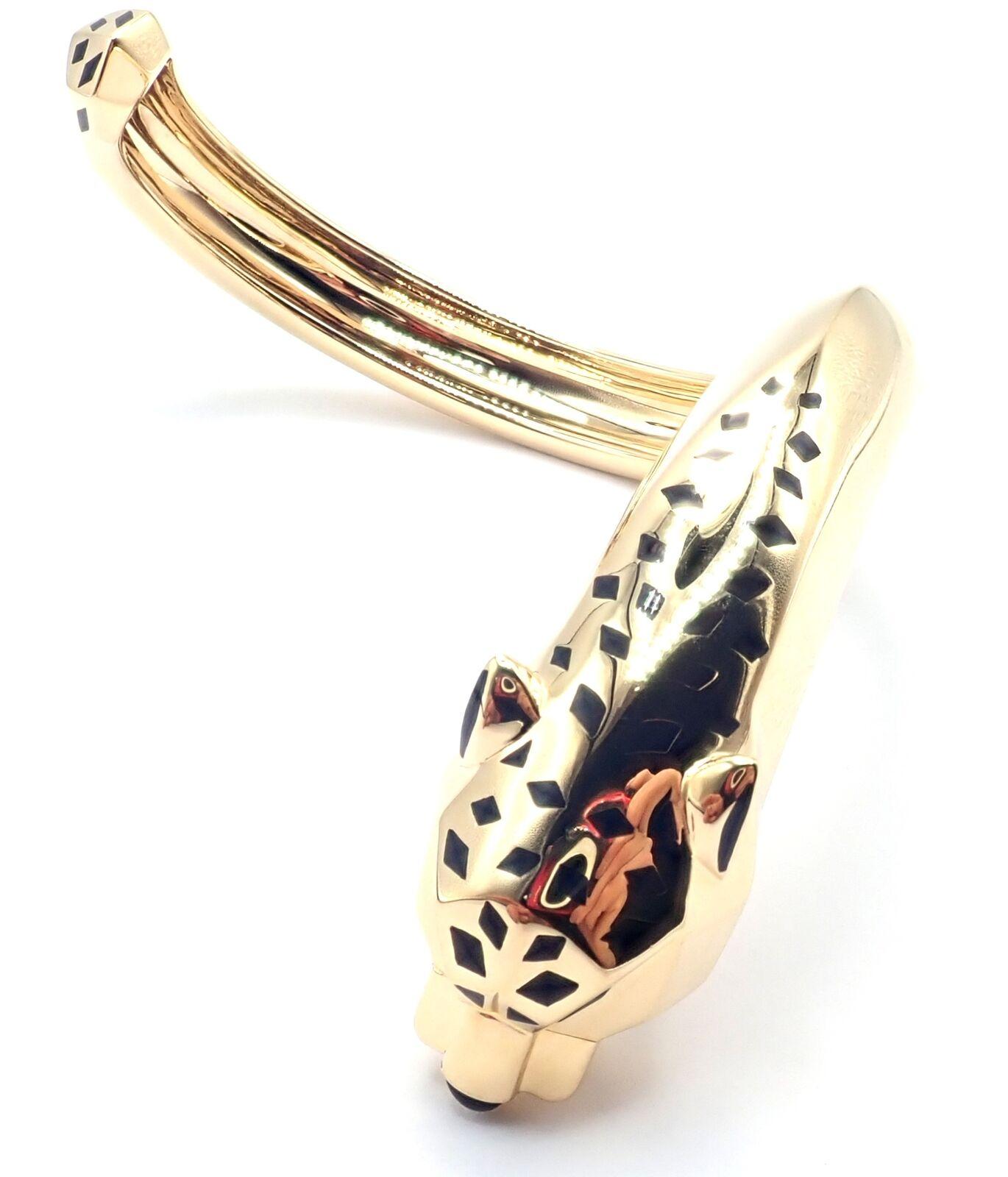 Cartier Panther Panthere Tavorite Onyx Yellow Gold Size 16 Bangle Bracelet For Sale 6