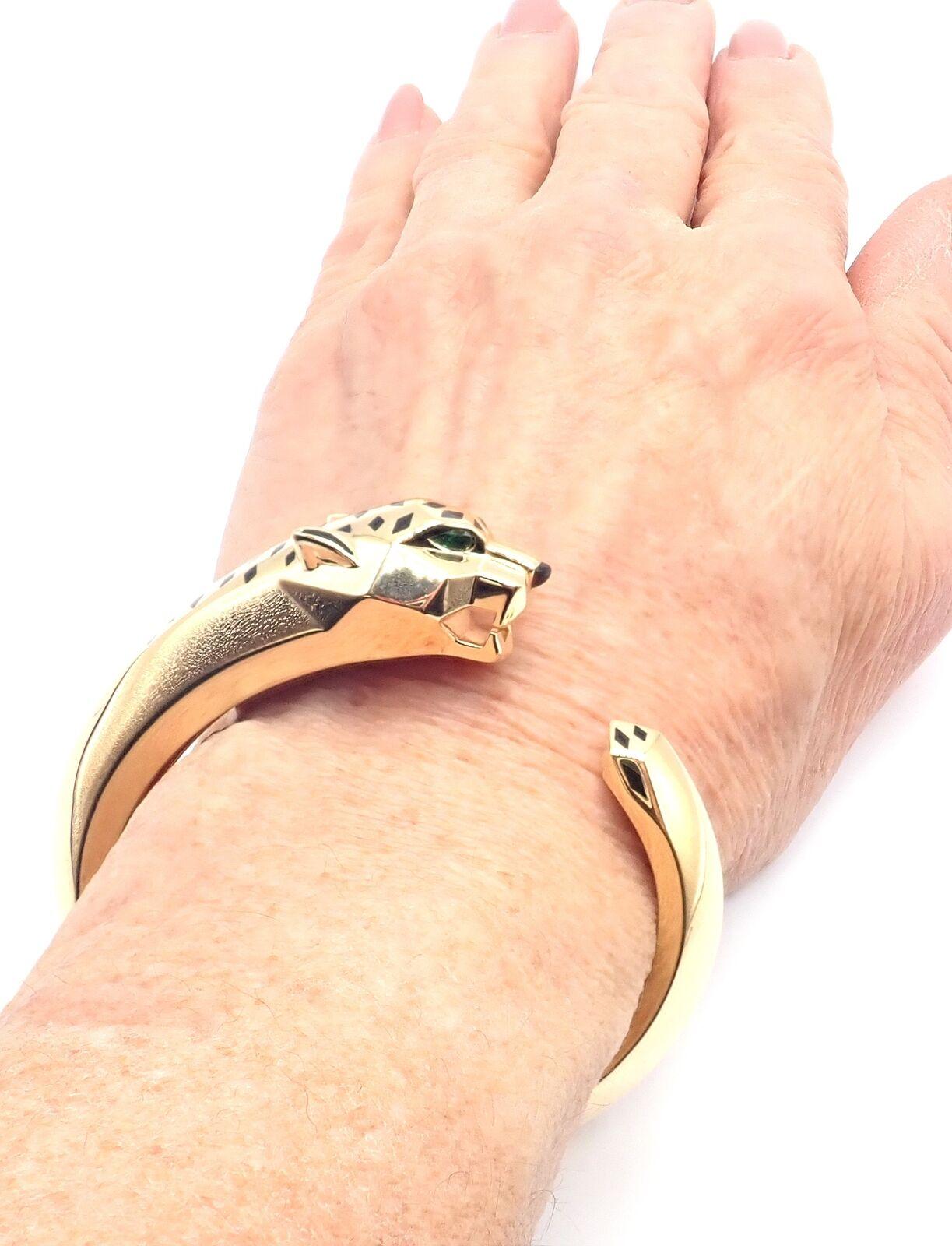 Cartier Panther Panthere Tavorite Onyx Yellow Gold Size 16 Bangle Bracelet For Sale 8