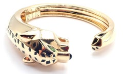 Cartier Panther Panthere Tavorite Onyx Yellow Gold Size 16 Bangle Bracelet