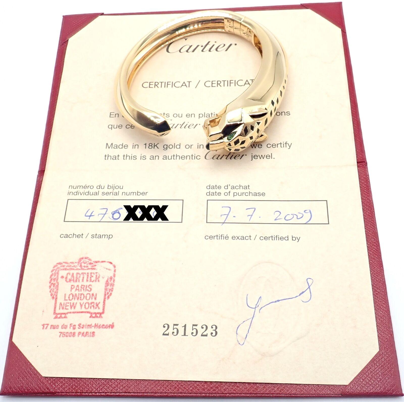 Cartier Panther Panthere Tavorite Onyx Yellow Gold Size 16 Bangle Bracelet In Excellent Condition For Sale In Holland, PA